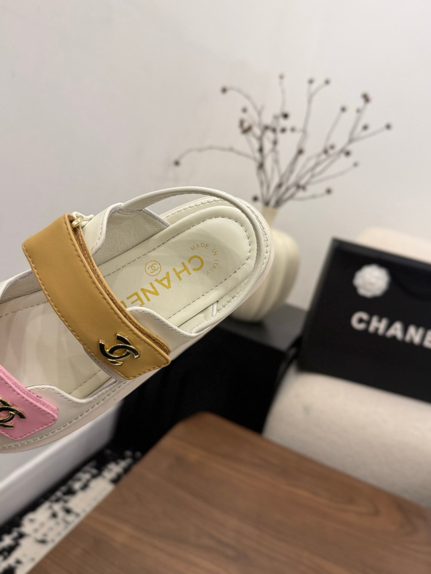 CC Dad Sandals White Pink Brown Calfskin 850576