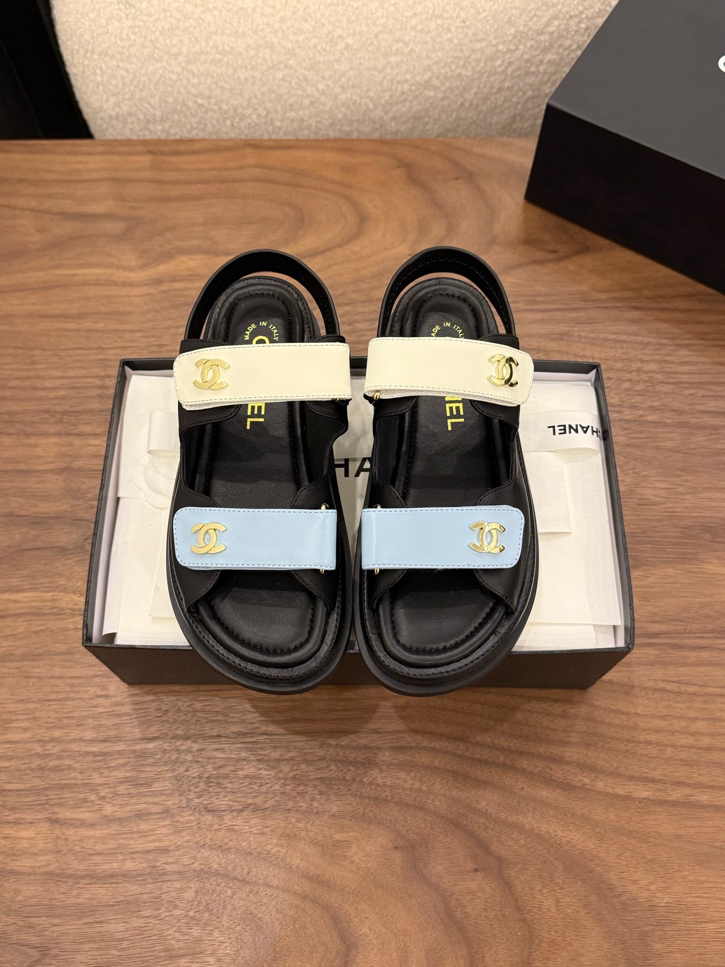 CC Dad Sandals White Black Blue Calfskin 850570