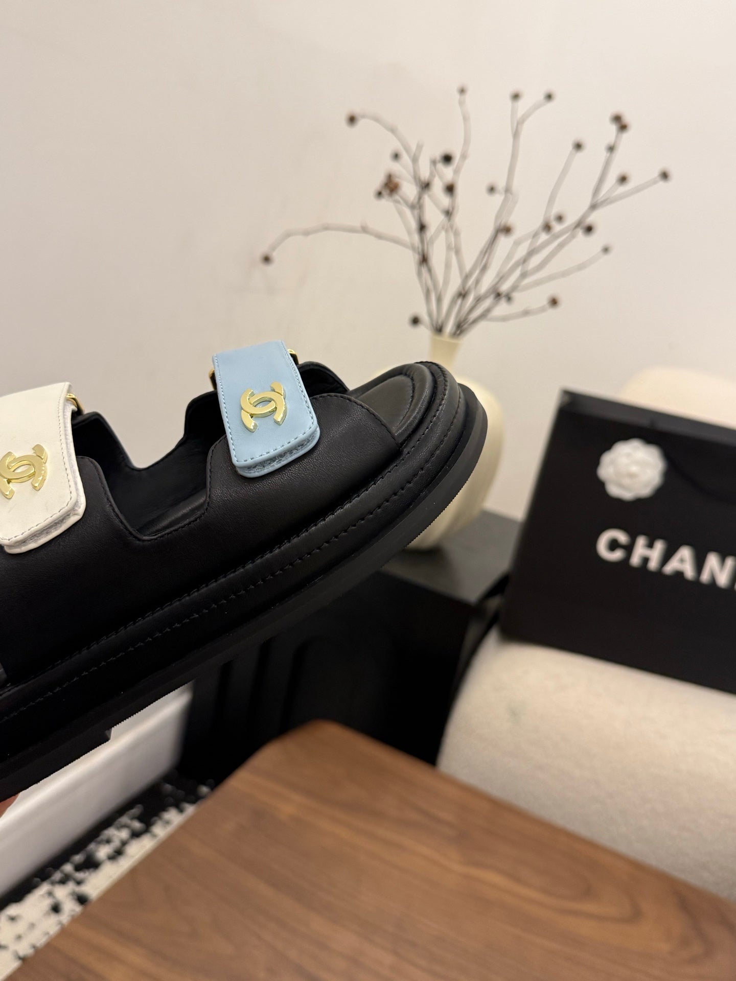 CC Dad Mules White Black Blue Calfskin 850571