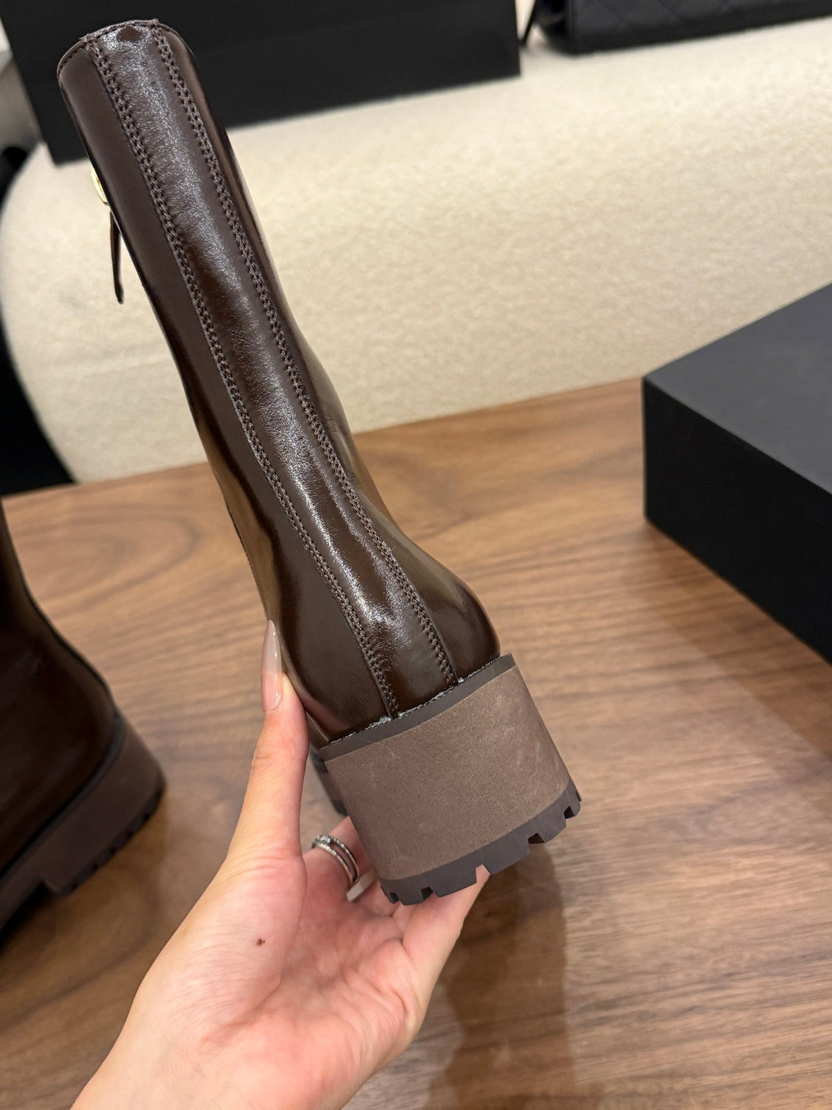 CC 26B Mid-Calf Boots 4.5cm Brown Glossy Leather 122439