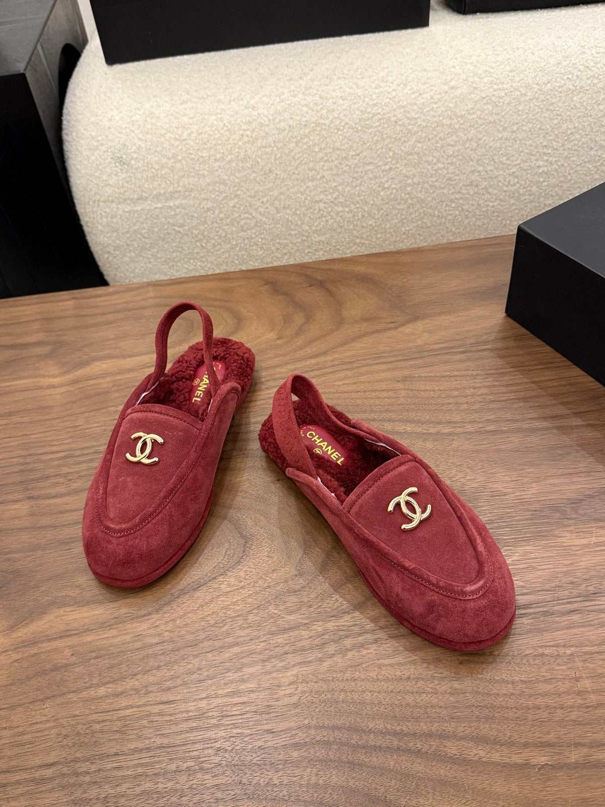 CC 26s Slingback Loafers Burgundy Suede Shearling 122675