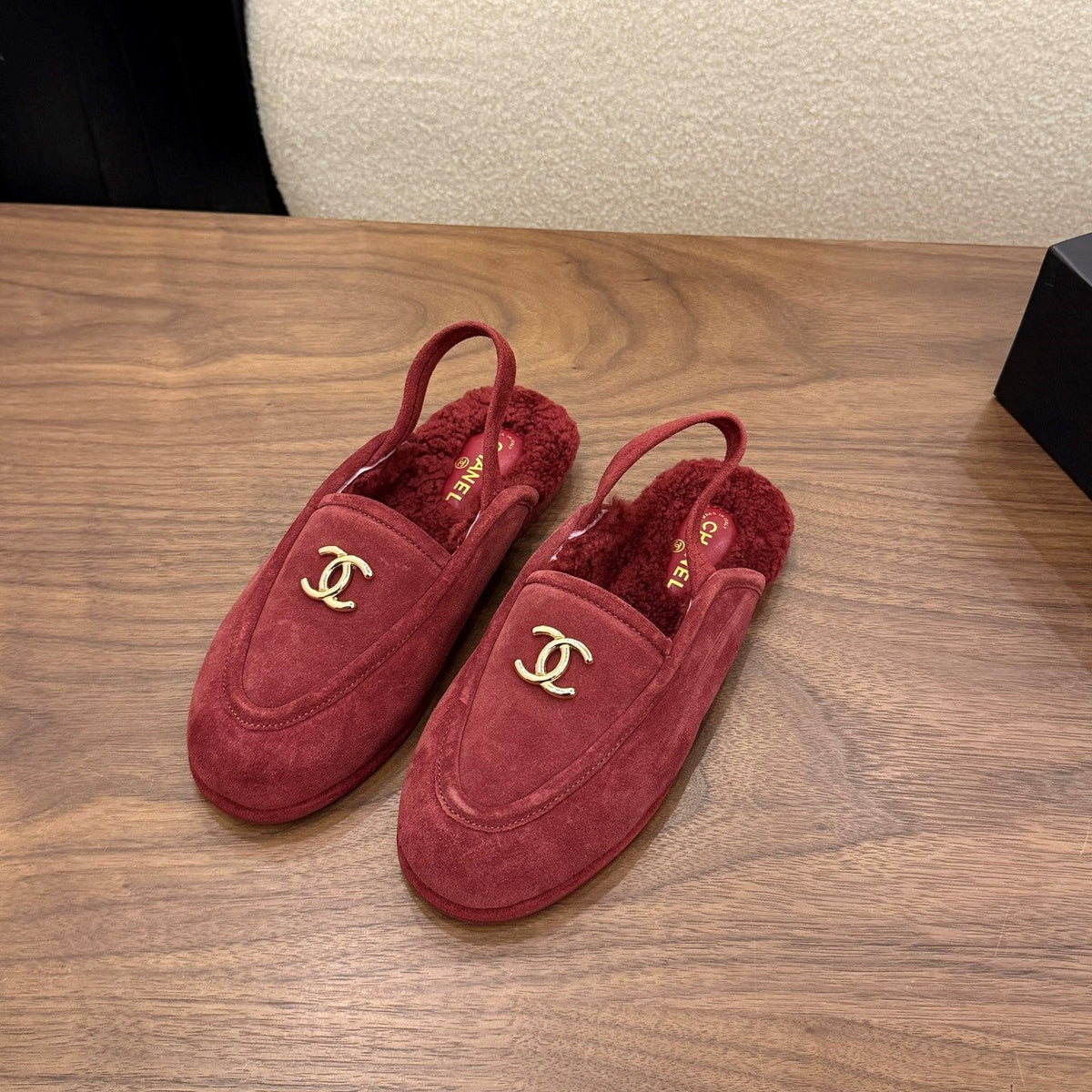 CC 26s Slingback Loafers Burgundy Suede Shearling 122675