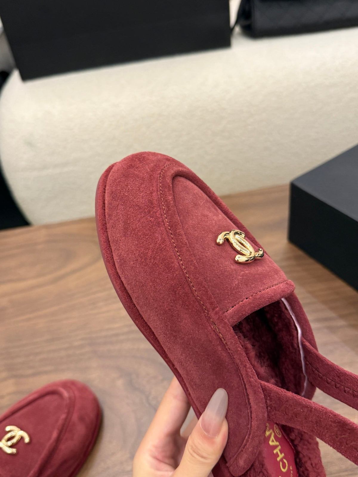 CC 26s Slingback Loafers Burgundy Suede Shearling 122675