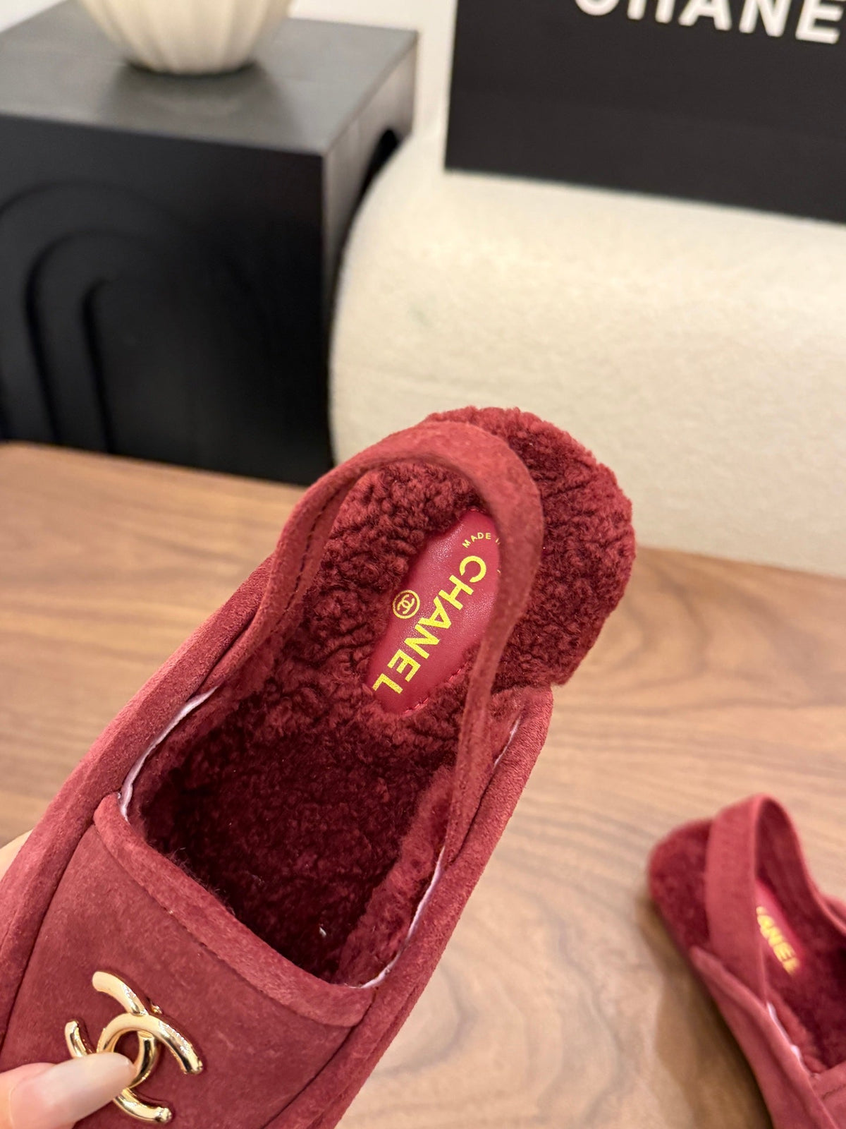 CC 26s Slingback Loafers Burgundy Suede Shearling 122675