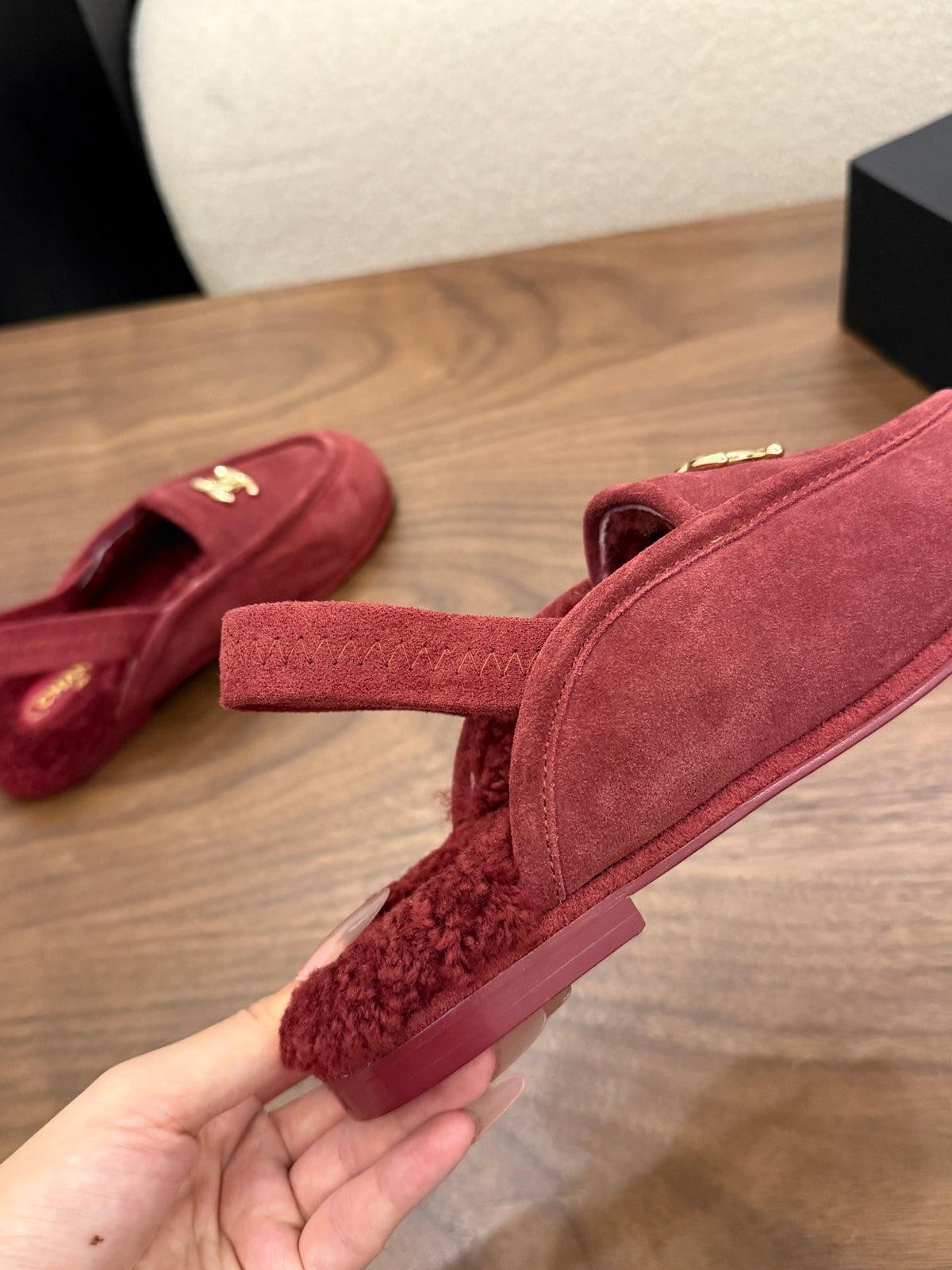 CC 26s Slingback Loafers Burgundy Suede Shearling 122675