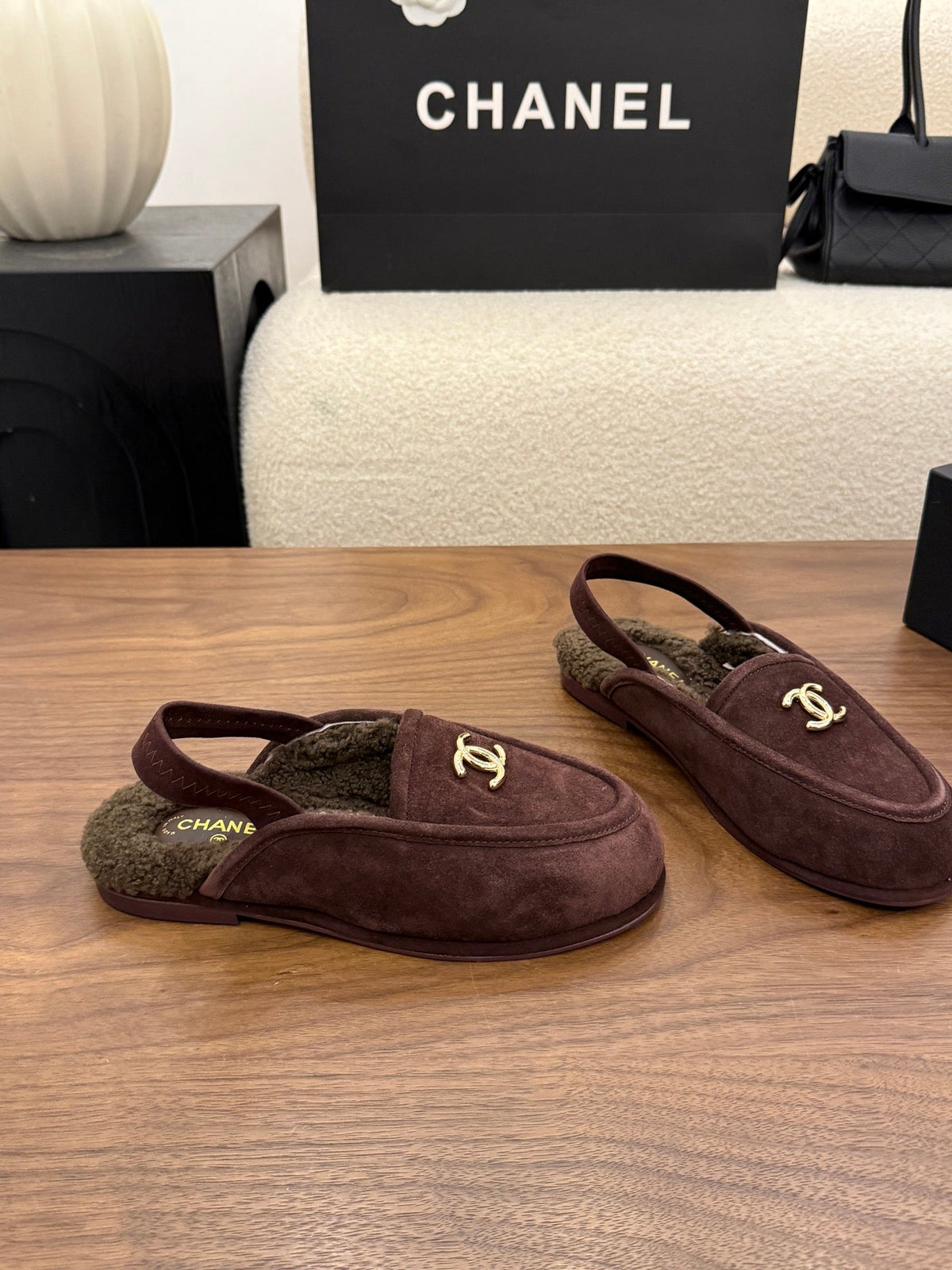 CC 26s Slingback Loafers Brown Suede Shearling 122676