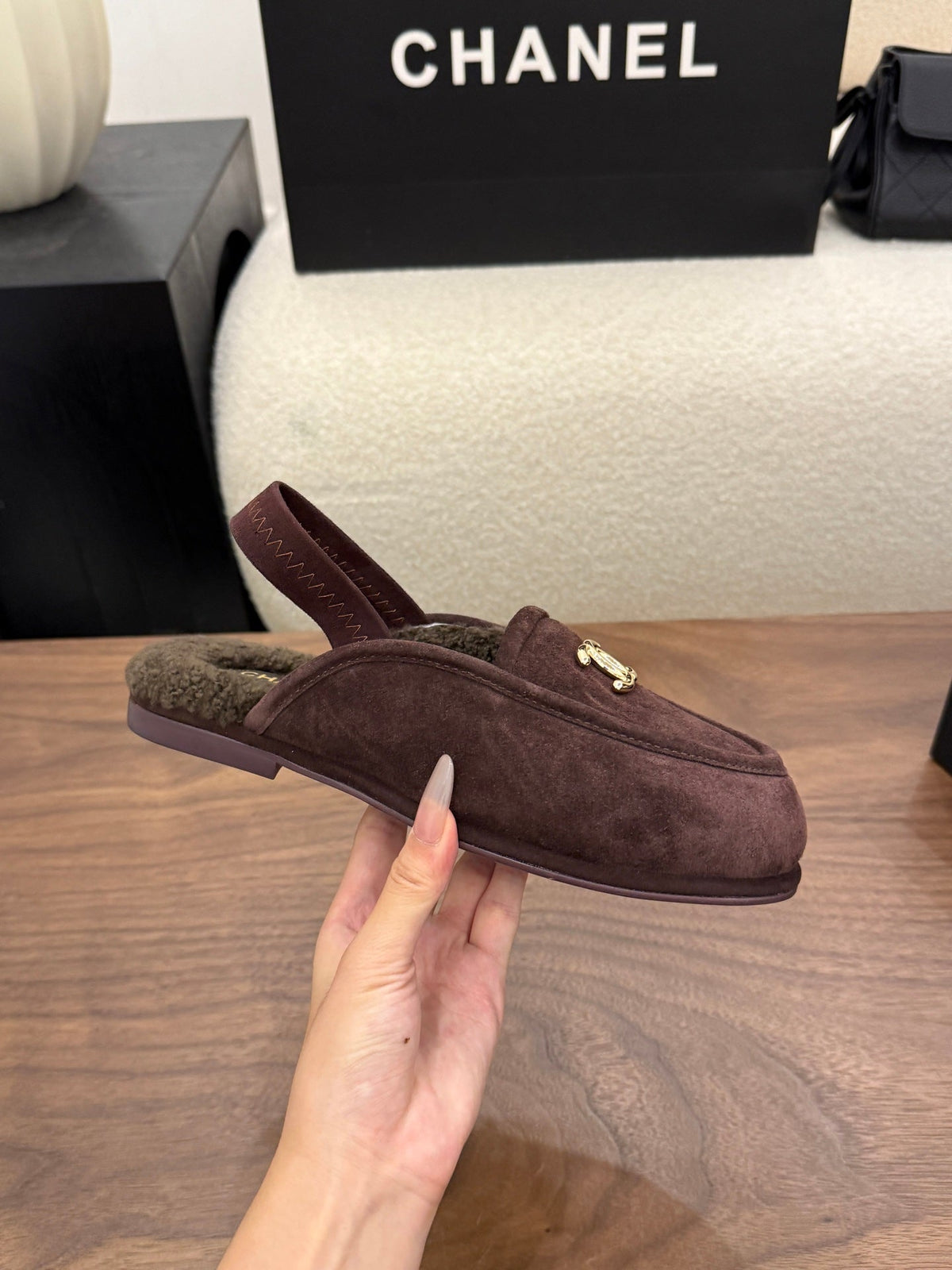 CC 26s Slingback Loafers Brown Suede Shearling 122676