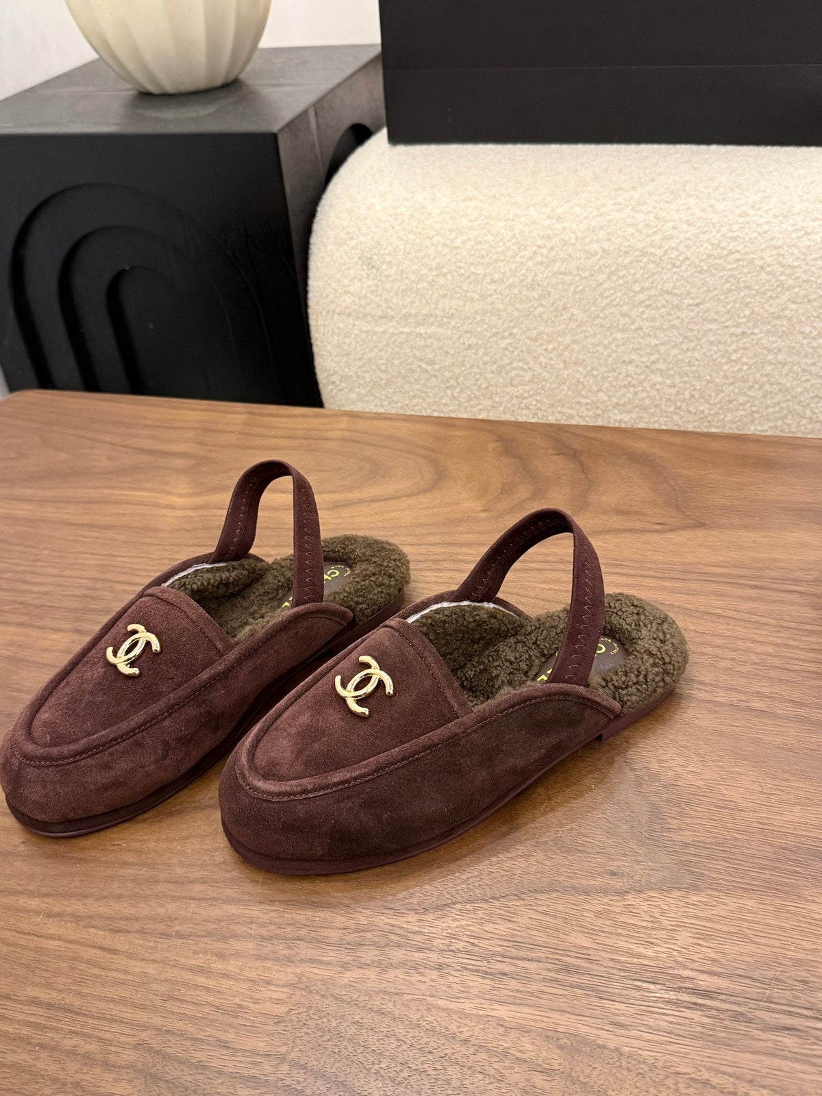CC 26s Slingback Loafers Brown Suede Shearling 122676