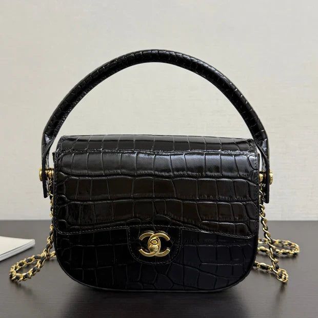 Chanel 2026 Crocodile Embossed Flap Bag 19.5cm Calfskin