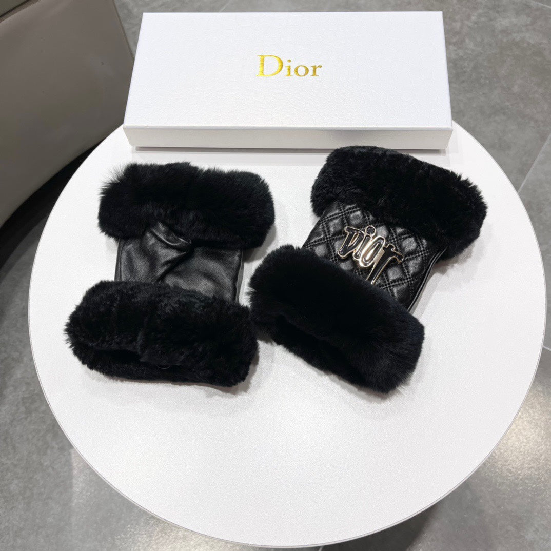 FINGERLESS GLOVES IN BLACK RABBIT FUR AND LAMBSKIN 113716
