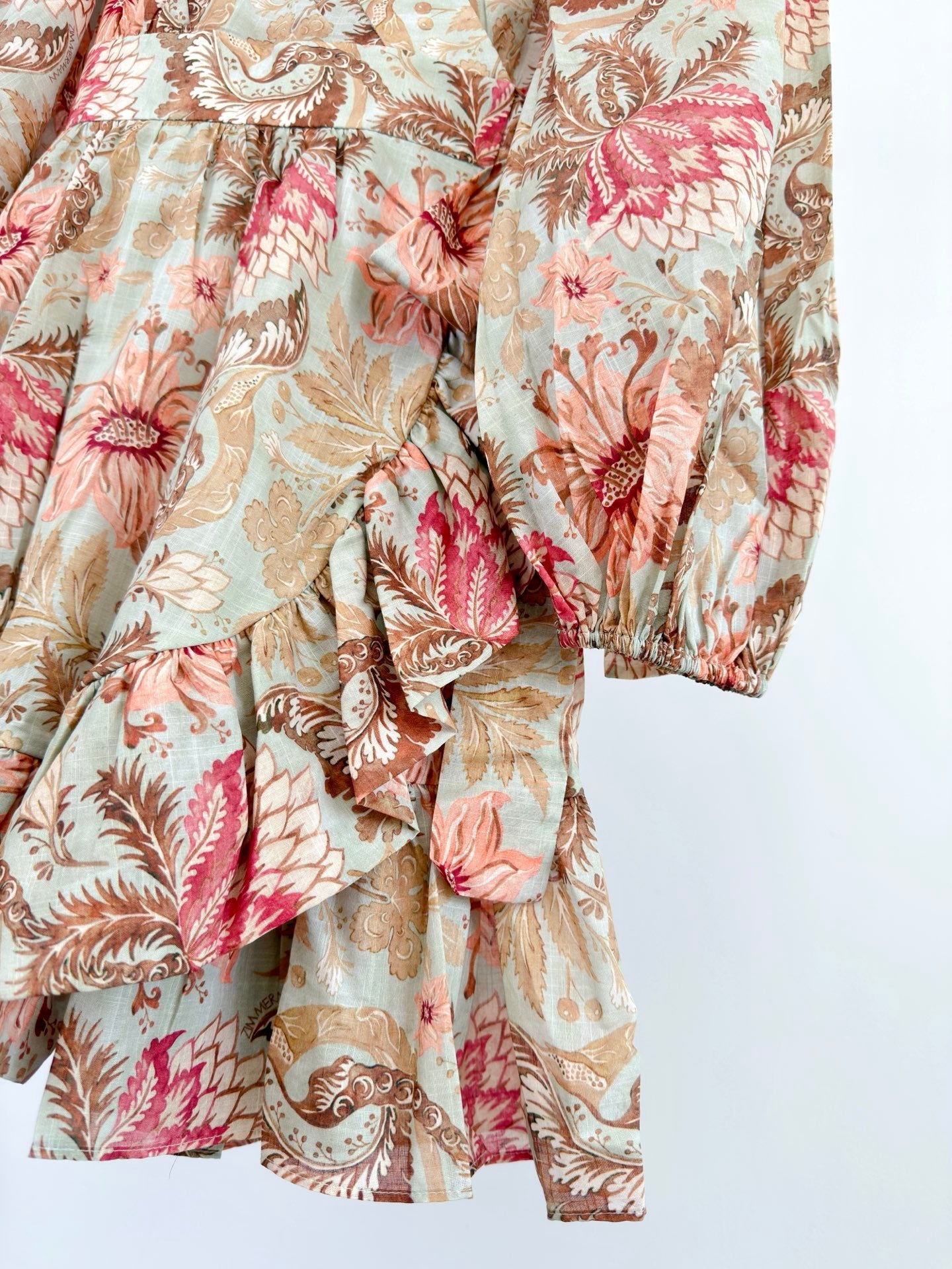 Zimmermann Daylight Mini Wrap Frill Dress Pink Cotton 342336