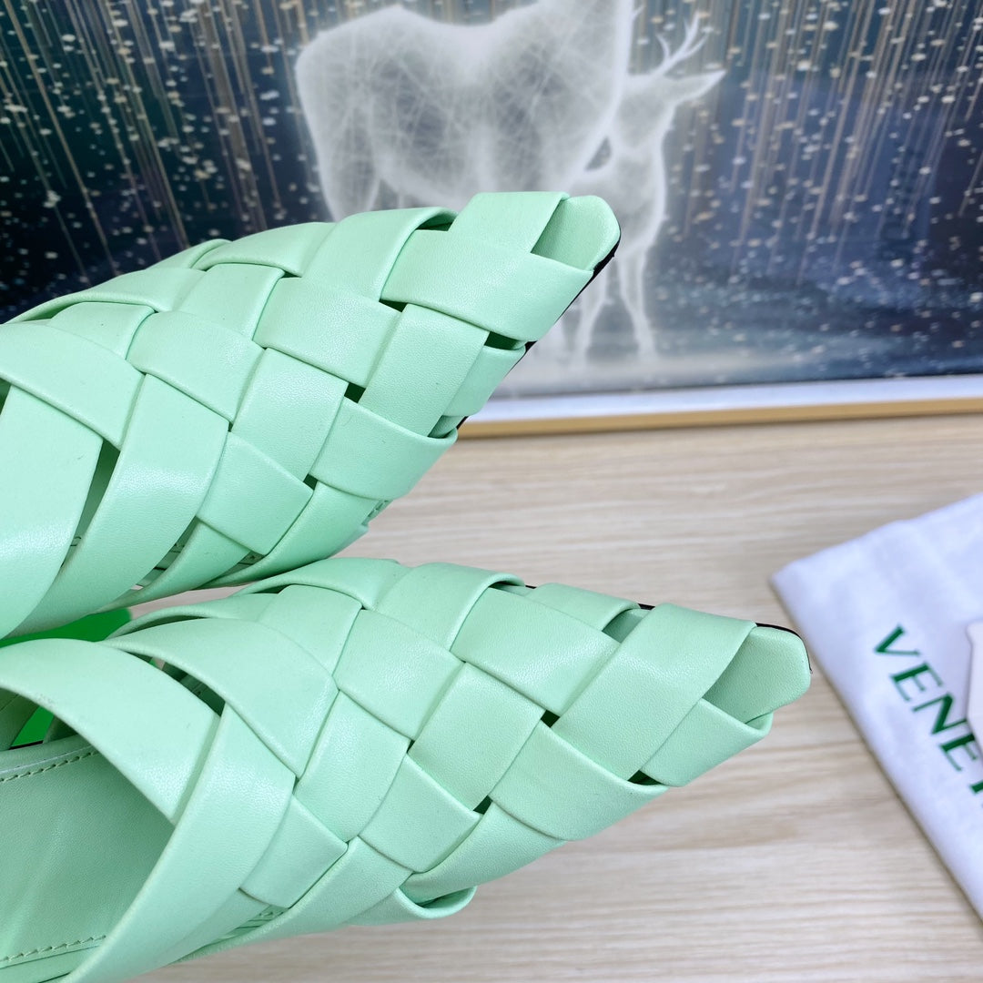 BV 26s Alfie High Mules Green Mint Woven Calfskin