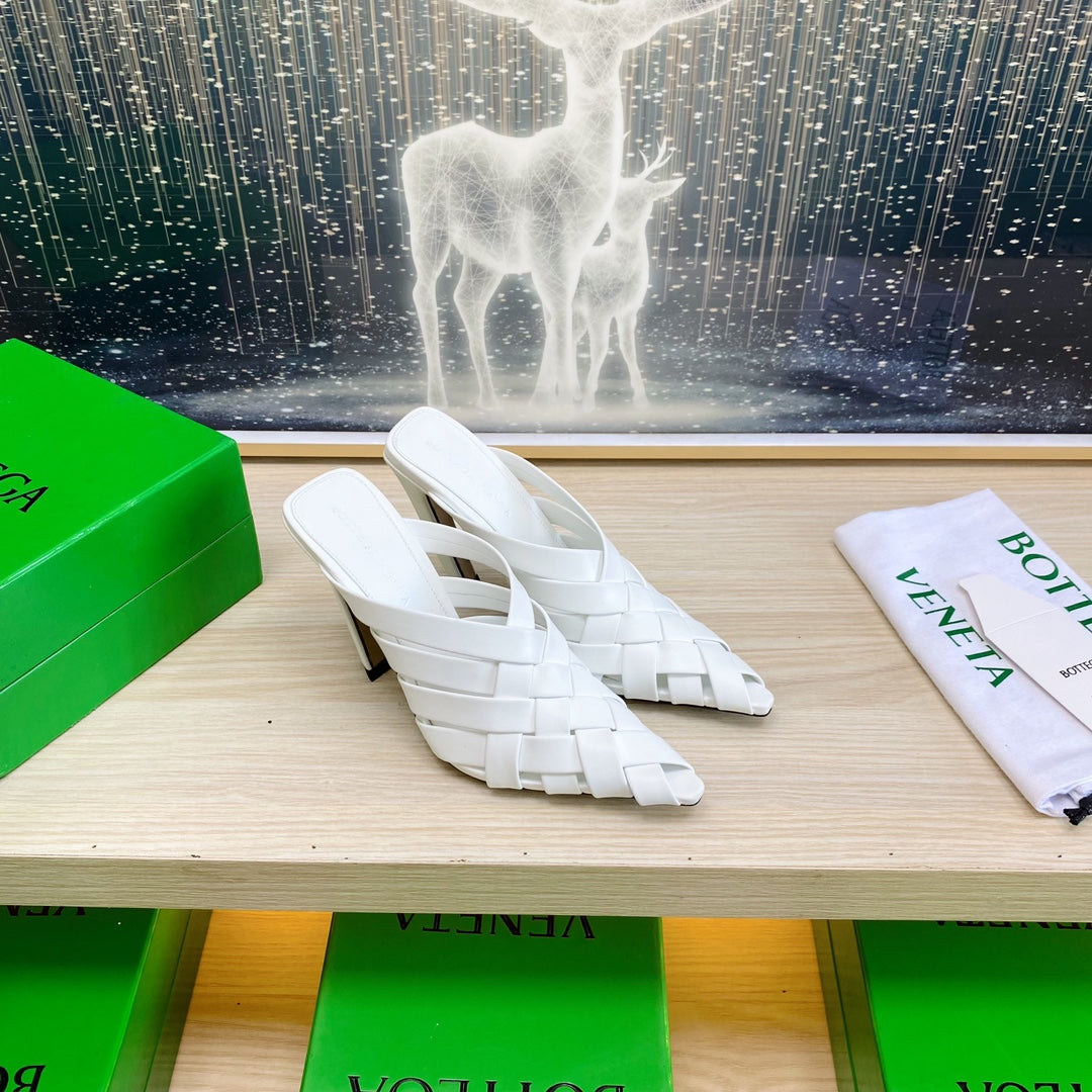 BV 26s Alfie High Mules White Woven Calfskin