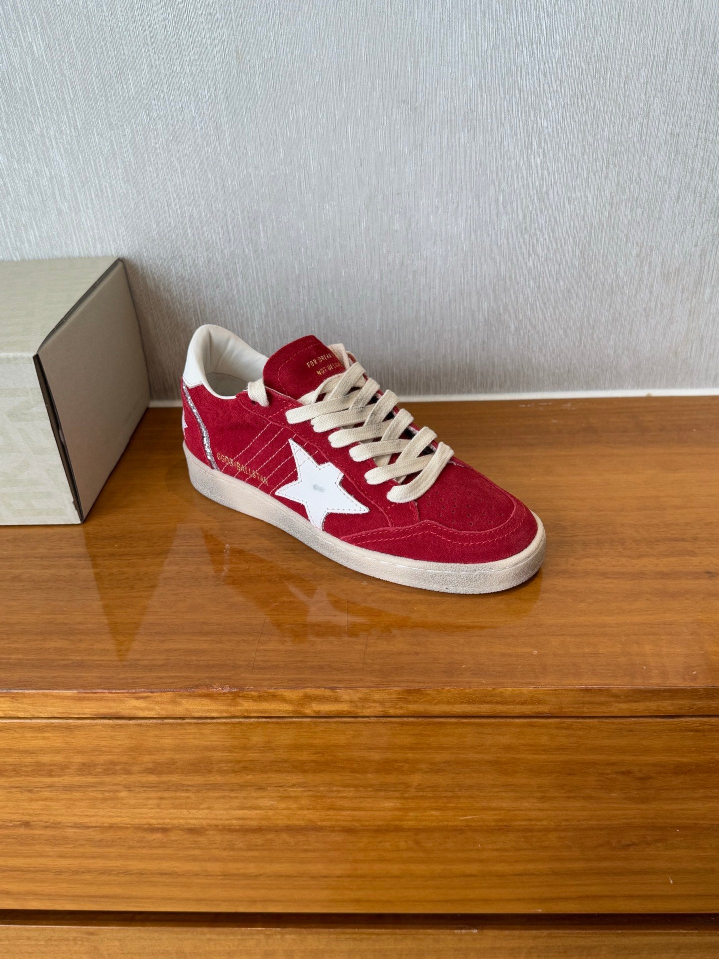 BALL STAR SNEAKERS WHITE STAR IN RED SUEDE AND CALFSKIN