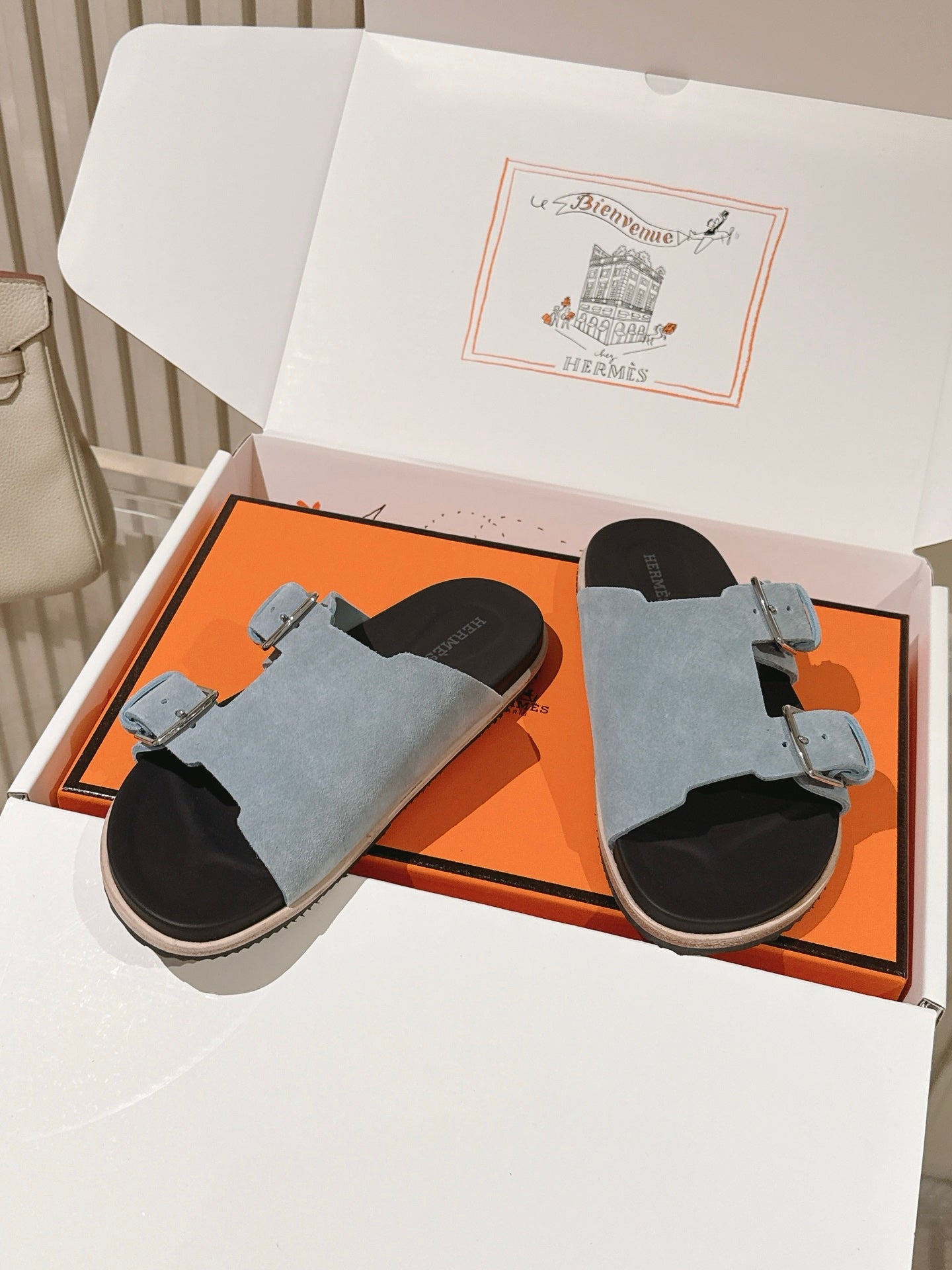 HM 26s Double Buckle Birkenstock Sandals Grey Suede 968906