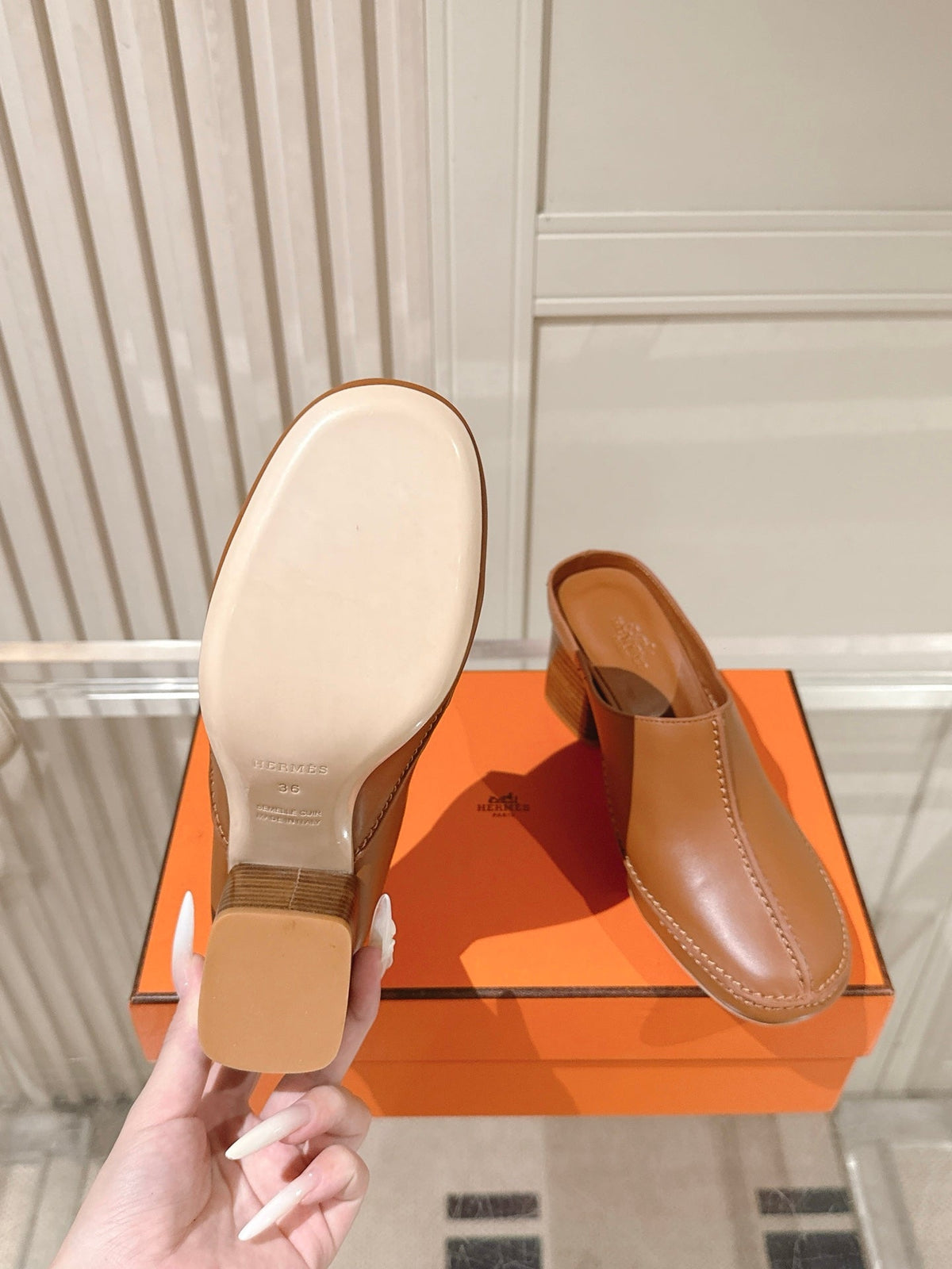 HM 26s Heel Mules 65 Mm In Light Brown Calfskin