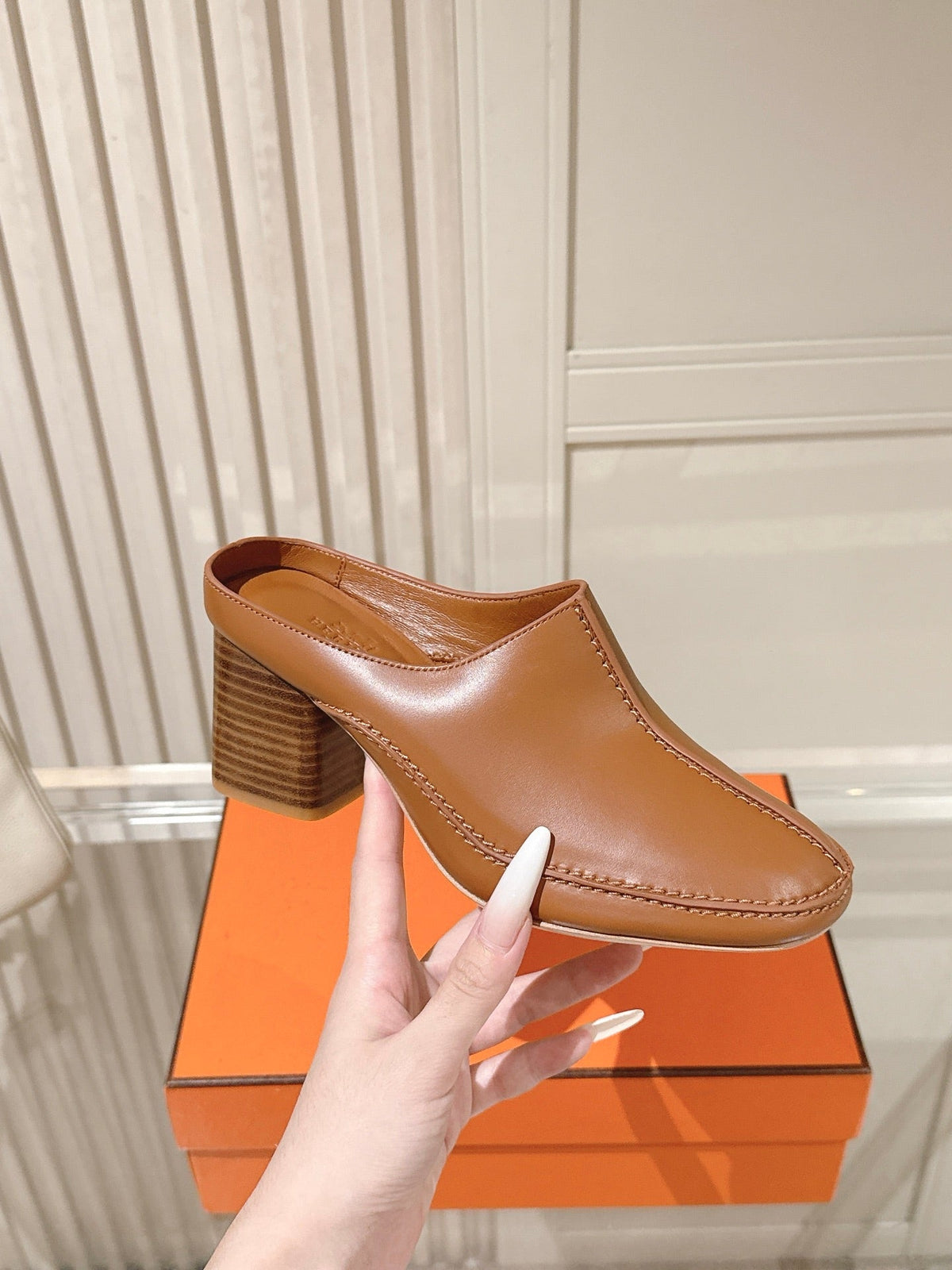 HM 26s Heel Mules 65 Mm In Light Brown Calfskin