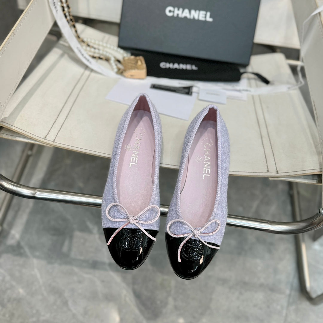 ballet flat light violet tweed black patent calfskin