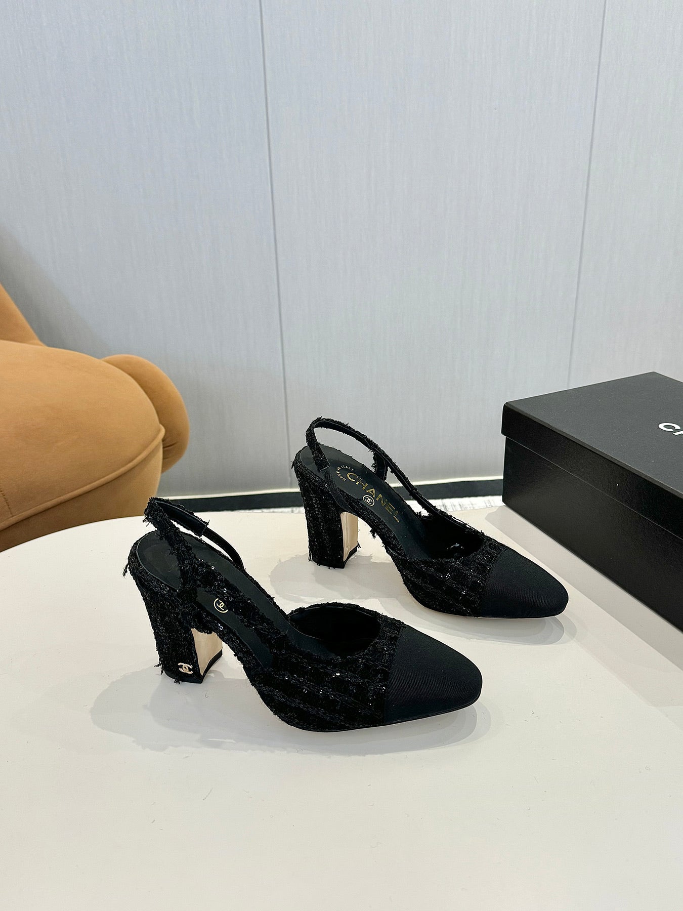 cc 25c slingback 90 black tweed black grosgrain 233621