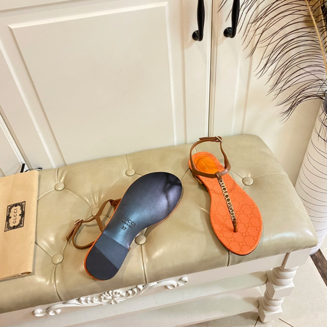 GG 26s Signorina Thong Sandals In Orange Mix Brown Sheepskin