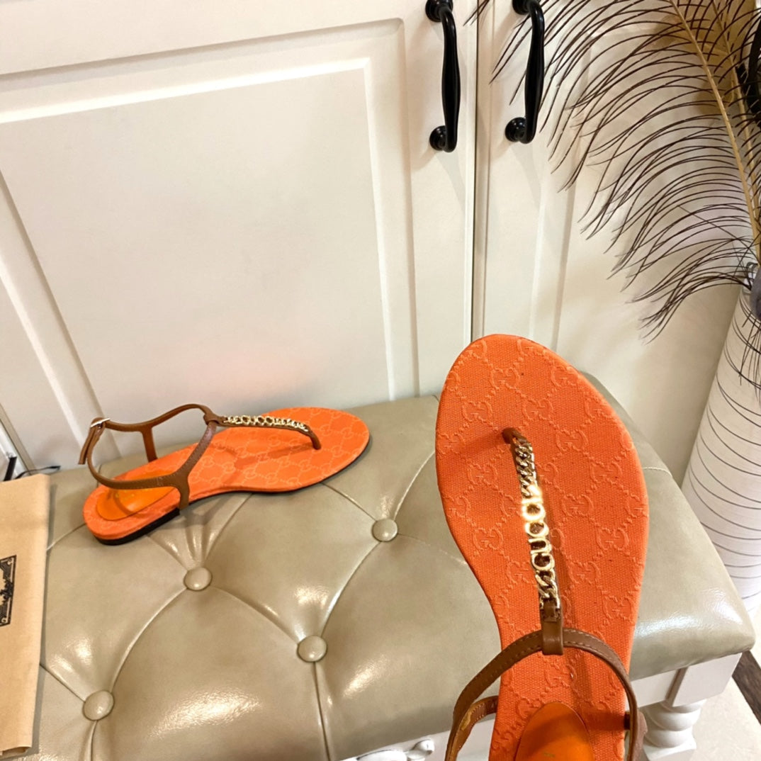 GG 26s Signorina Thong Sandals In Orange Mix Brown Sheepskin
