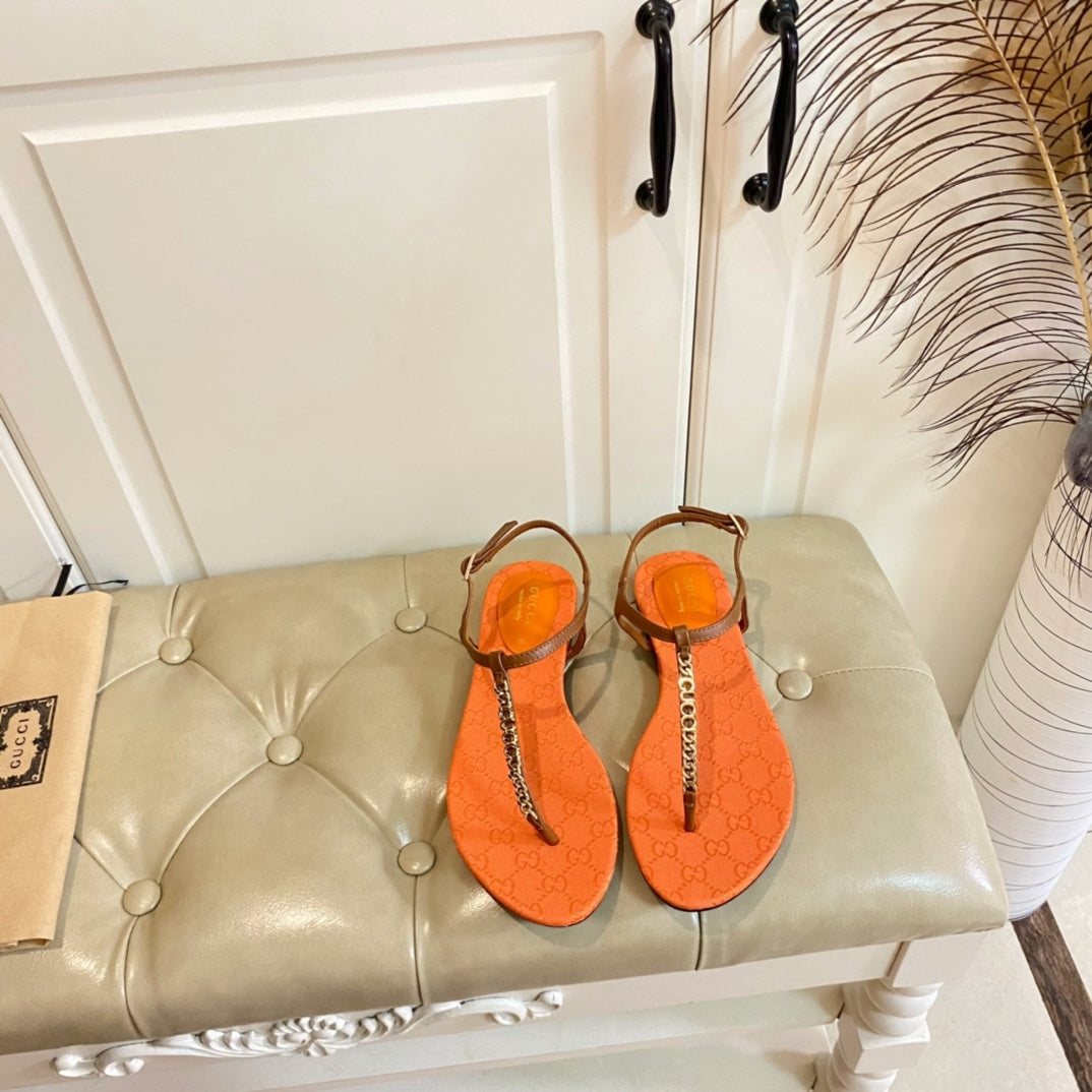 GG 26s Signorina Thong Sandals In Orange Mix Brown Sheepskin