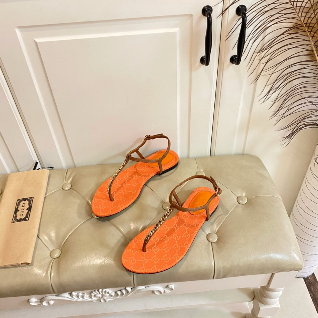 GG 26s Signorina Thong Sandals In Orange Mix Brown Sheepskin