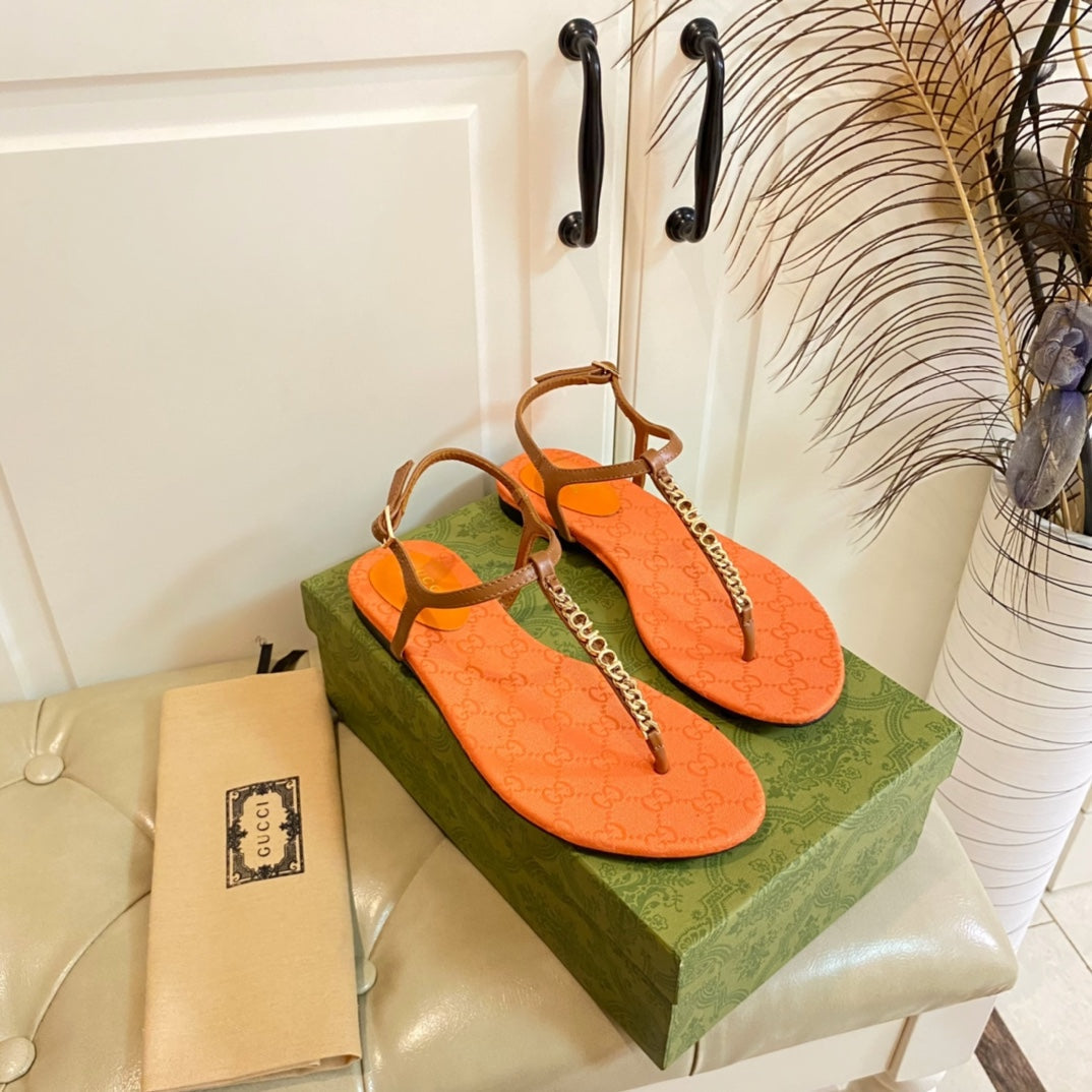 GG 26s Signorina Thong Sandals In Orange Mix Brown Sheepskin