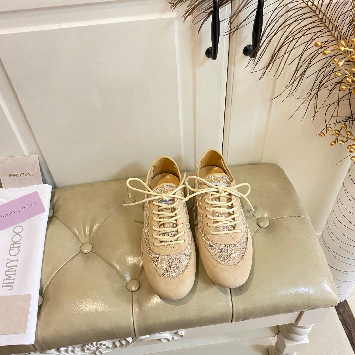 Jimmy Choo Sunny F Sneaker Beige Lace Leather 688247