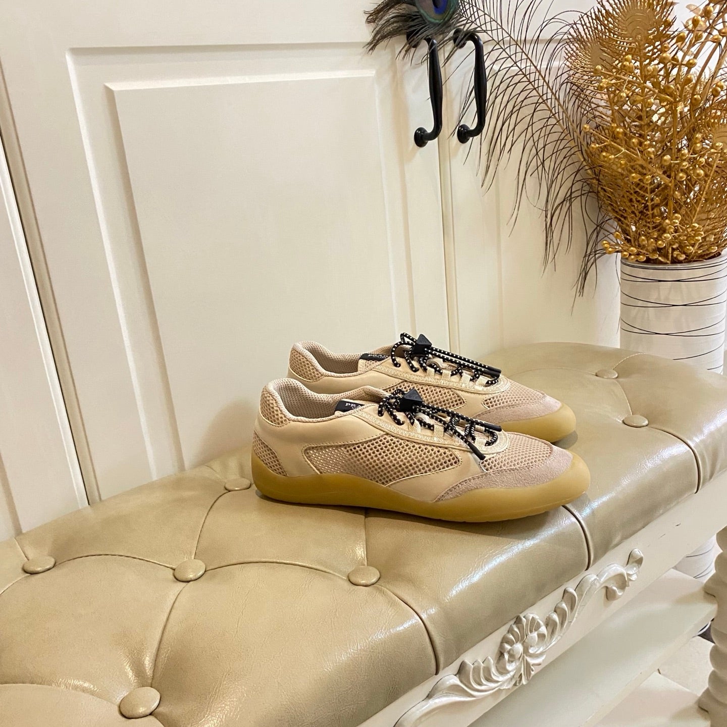 Prada Speedrock Sneaker Beige Suede Mesh 687797