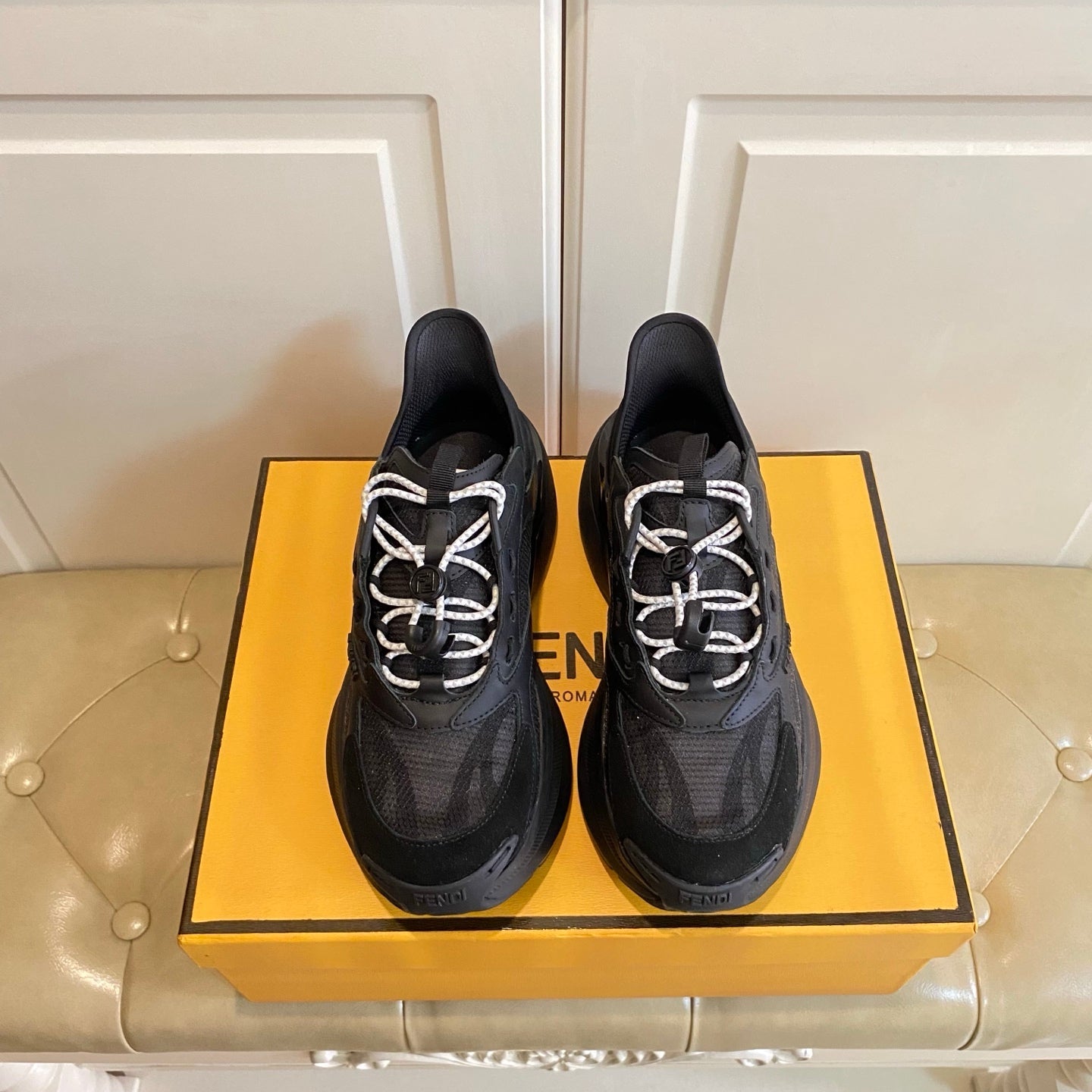 Fendi F-Light Sneakers Black Cowhide Mesh 688133