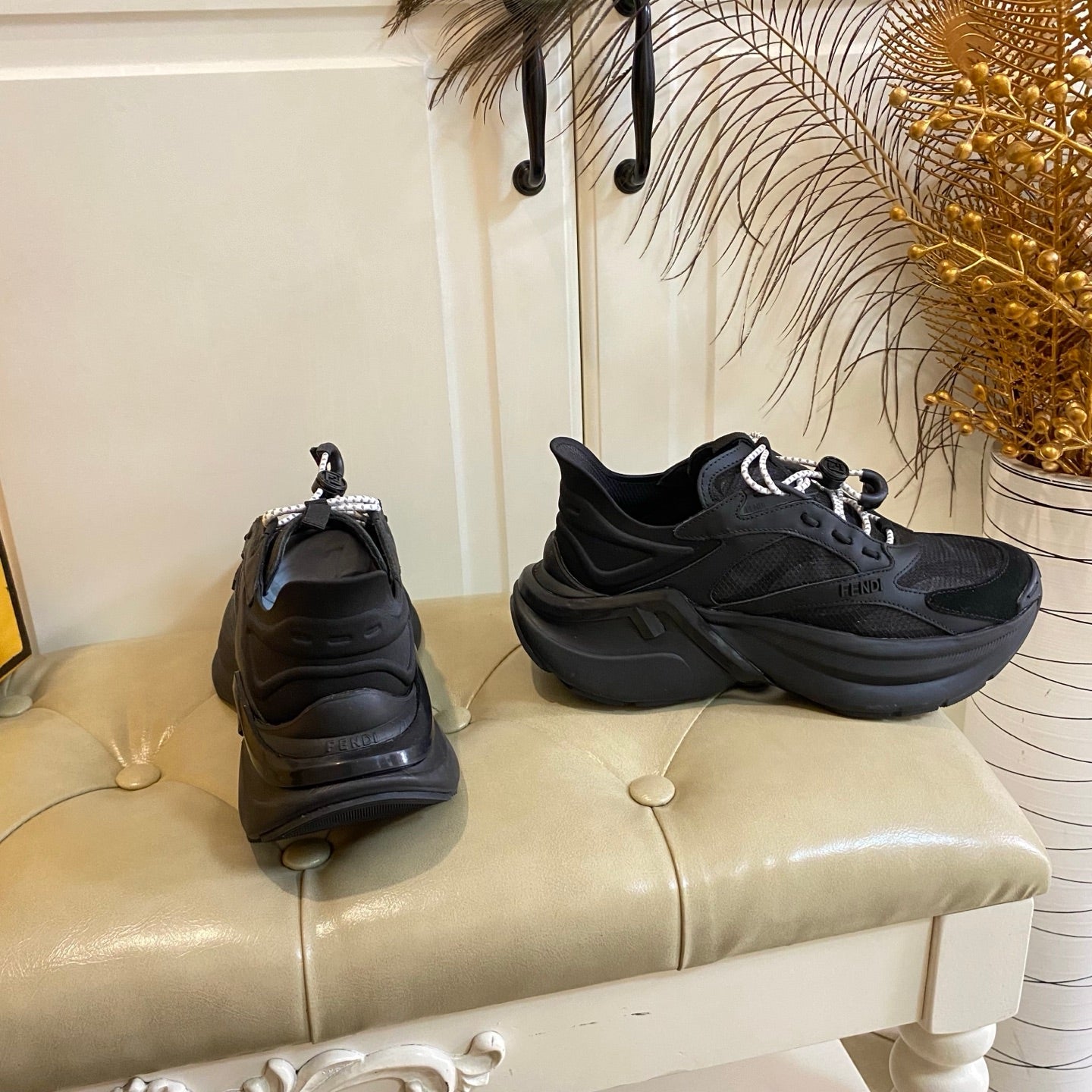 Fendi F-Light Sneakers Black Cowhide Mesh 688133