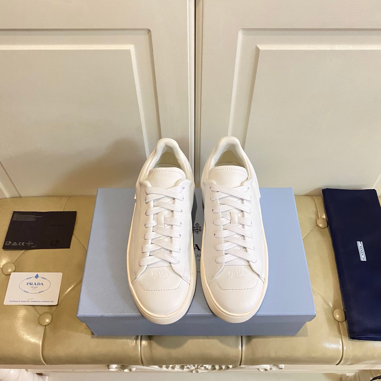 Prada 26s Court Sneakers Full White Leather 866069