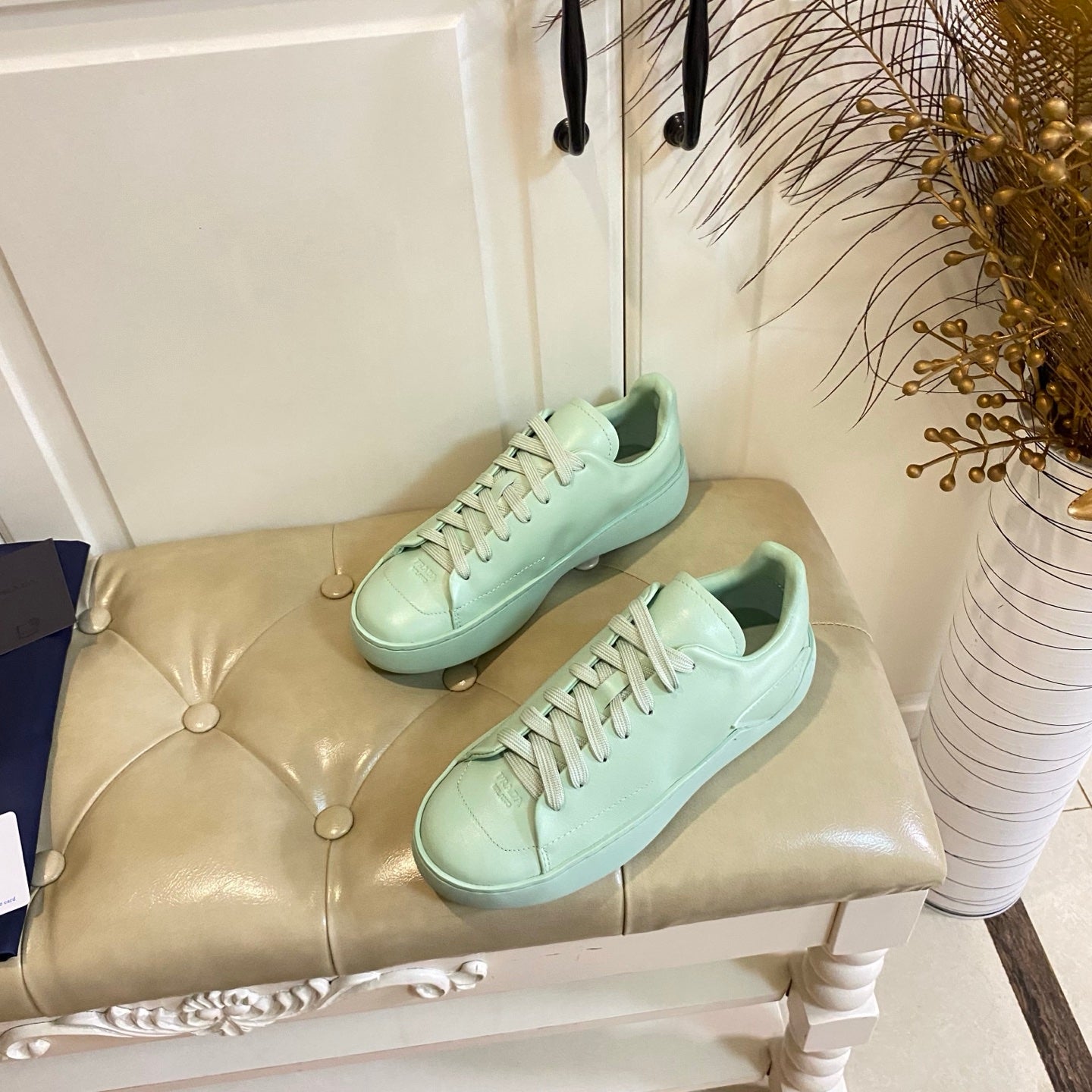 Prada 26s Court Sneakers Full Mint Green Leather 866071