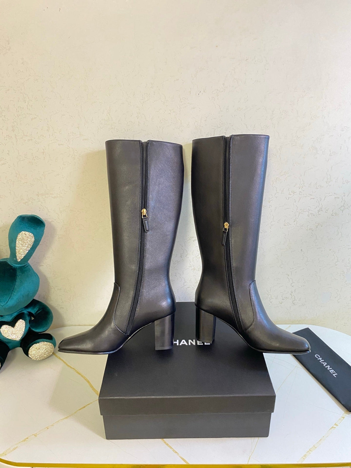 CC 26s High Boots 7.5cm Knee High Boots Black Calfskin 126168