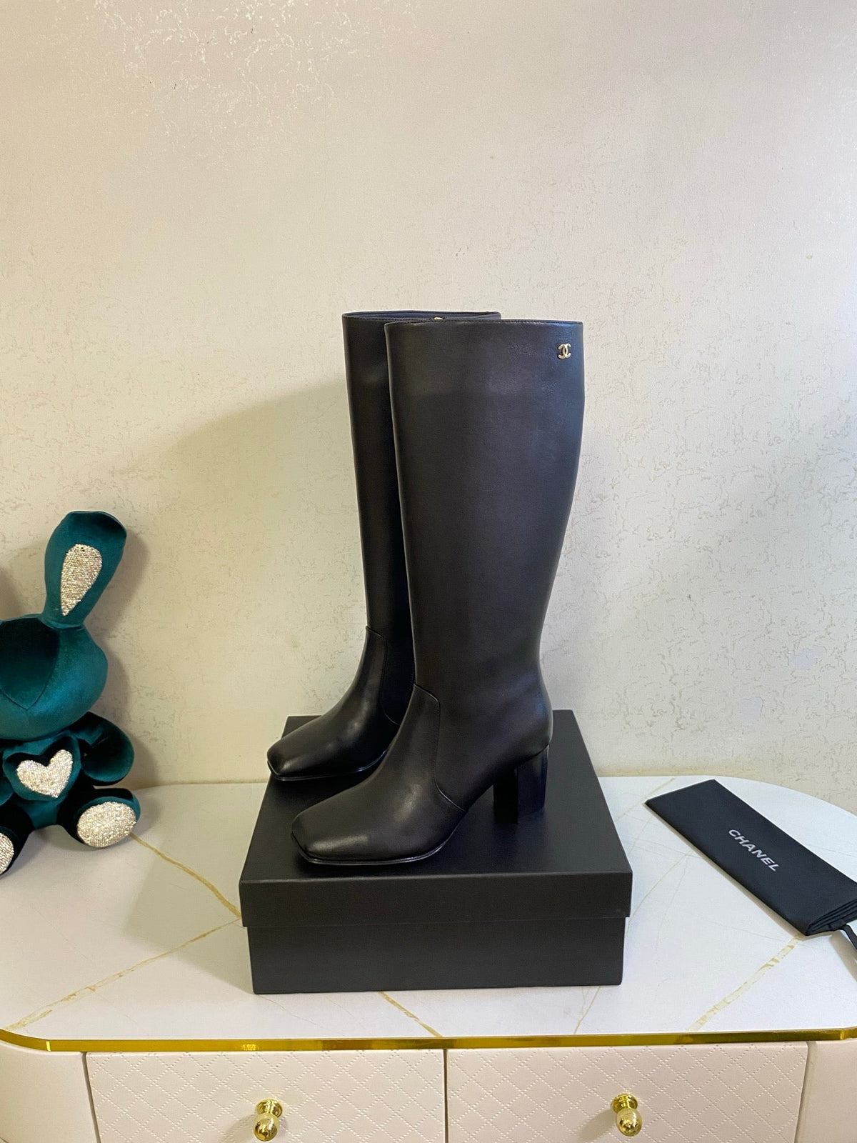 CC 26s High Boots 7.5cm Knee High Boots Black Calfskin 126168