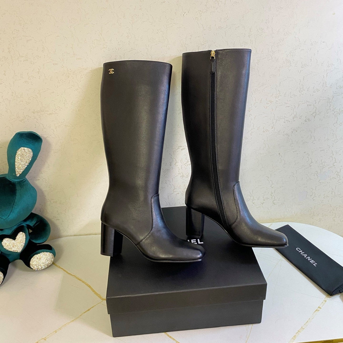 CC 26s High Boots 7.5cm Knee High Boots Black Calfskin 126168