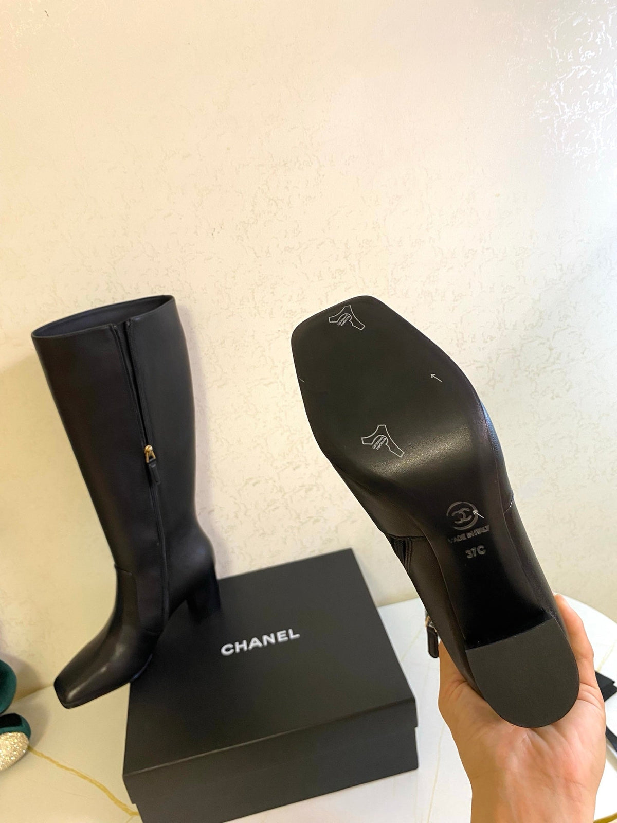 CC 26s High Boots 7.5cm Knee High Boots Black Calfskin 126168