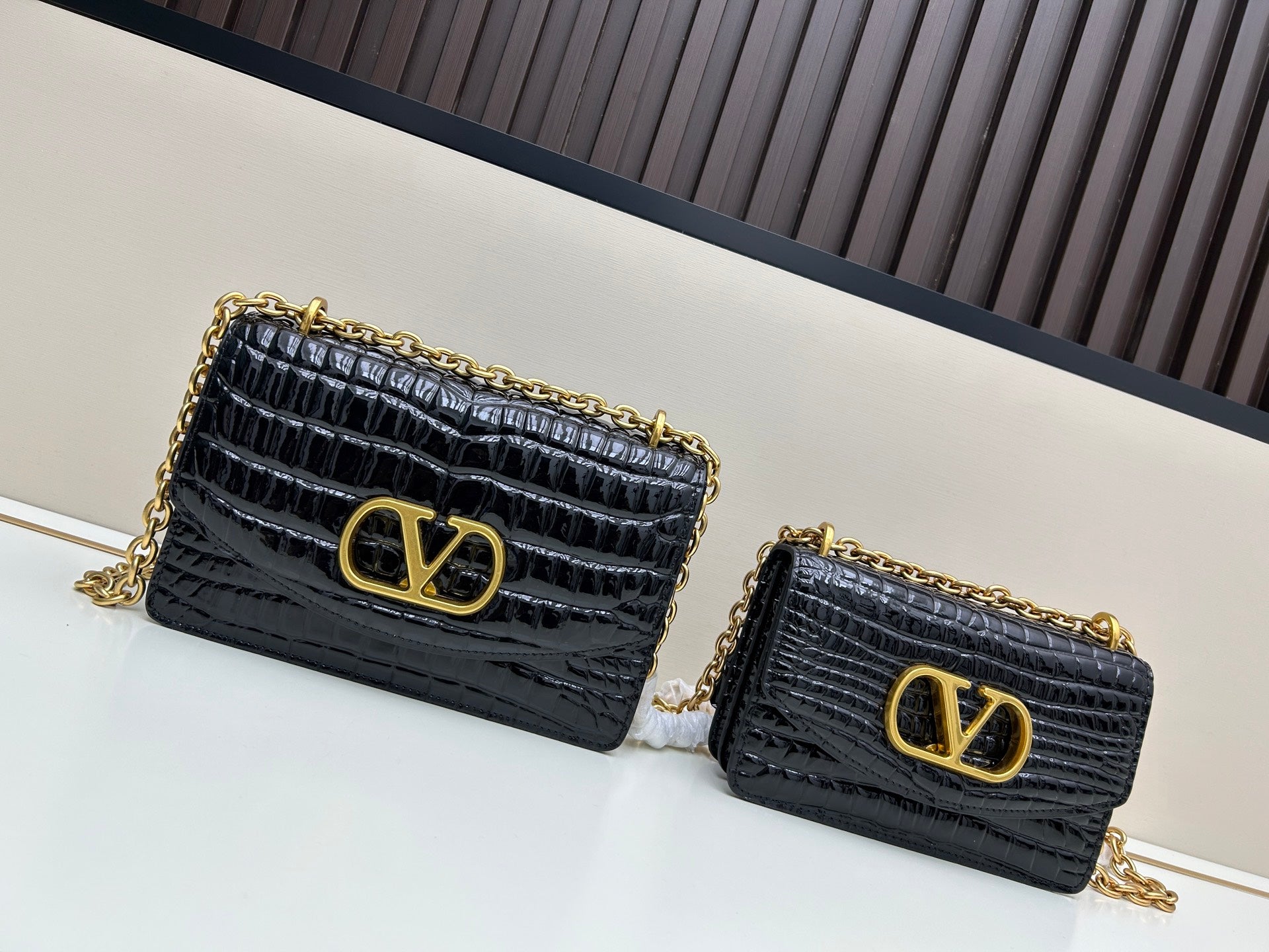 Valentino Vain Small Shoulder Bag Black Embossed Leather Pattern