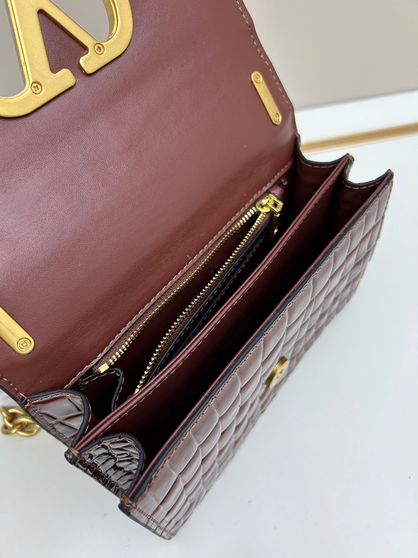 Valentino Vain Shoulder Small Bag Burgundy Embossed Leather Pattern
