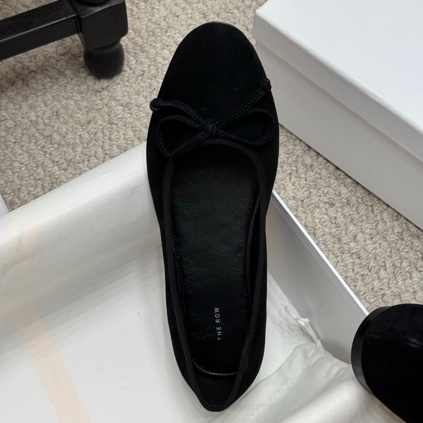 The Row Ballet Flats Bow Black Suede 290734