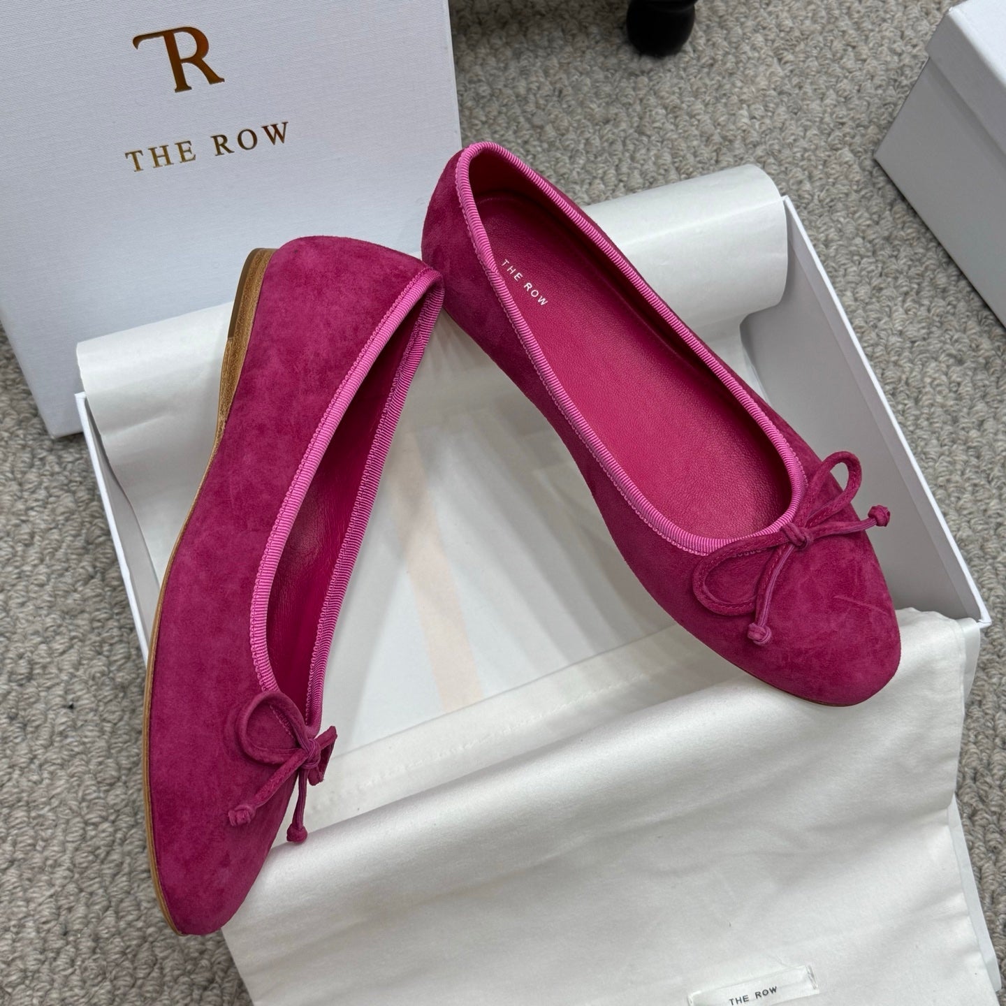 The Row Ballet Flats Bow Hot Pink Suede 290735