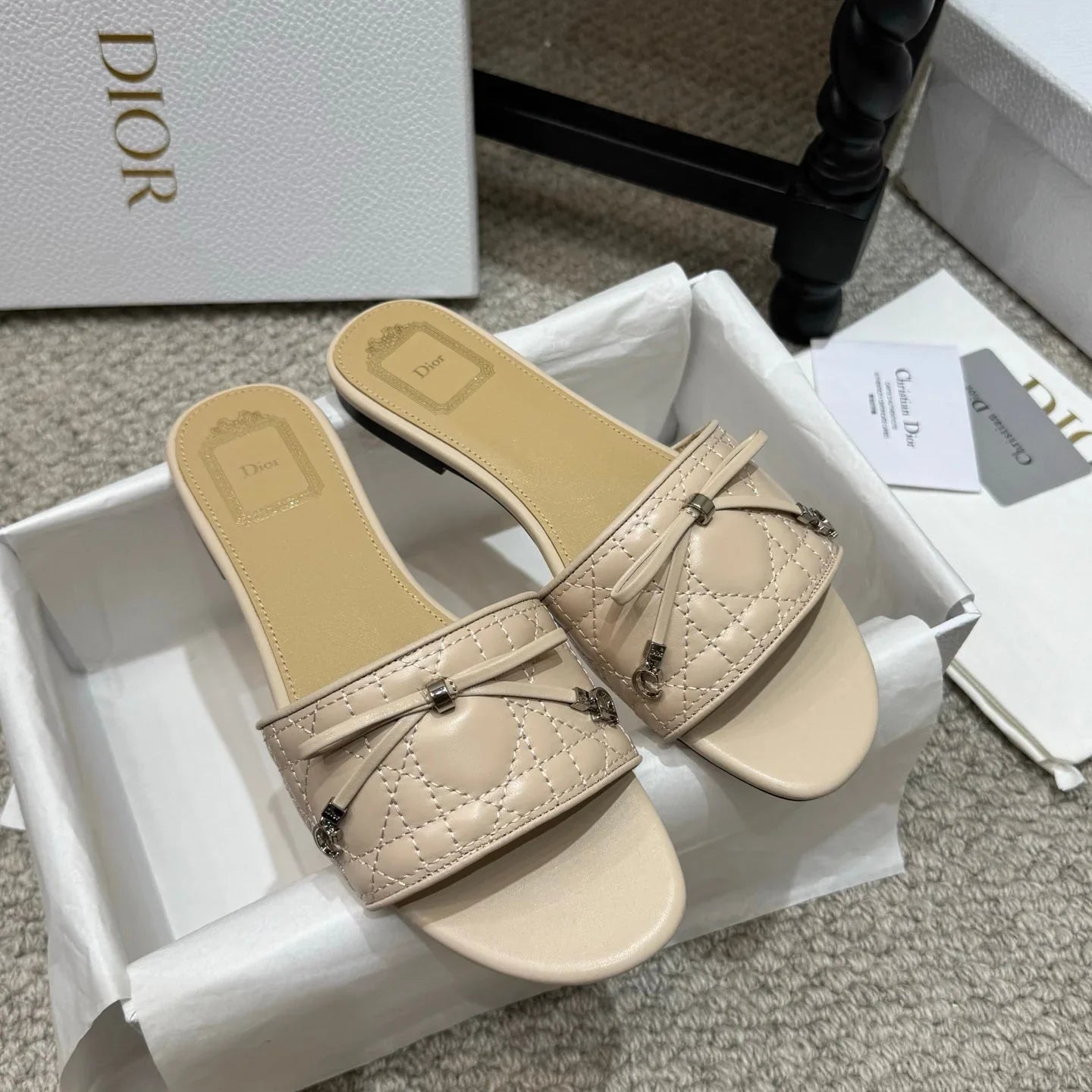 Dior 2026 Cannage Heeled Slide Sandal 1.5cm Sheepskin 932161