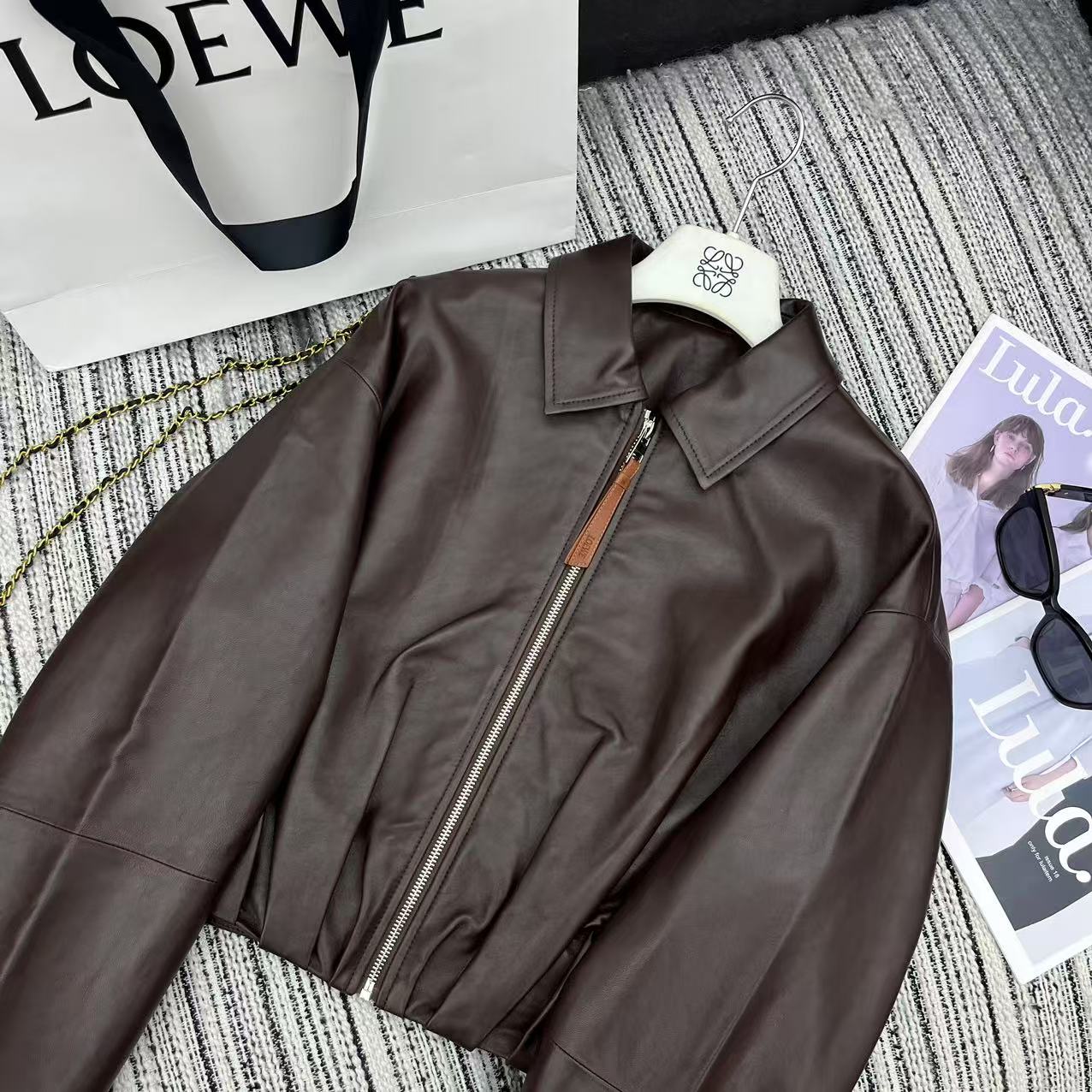 Loewe Draped Jacket Brown Nappa Lambskin 348576