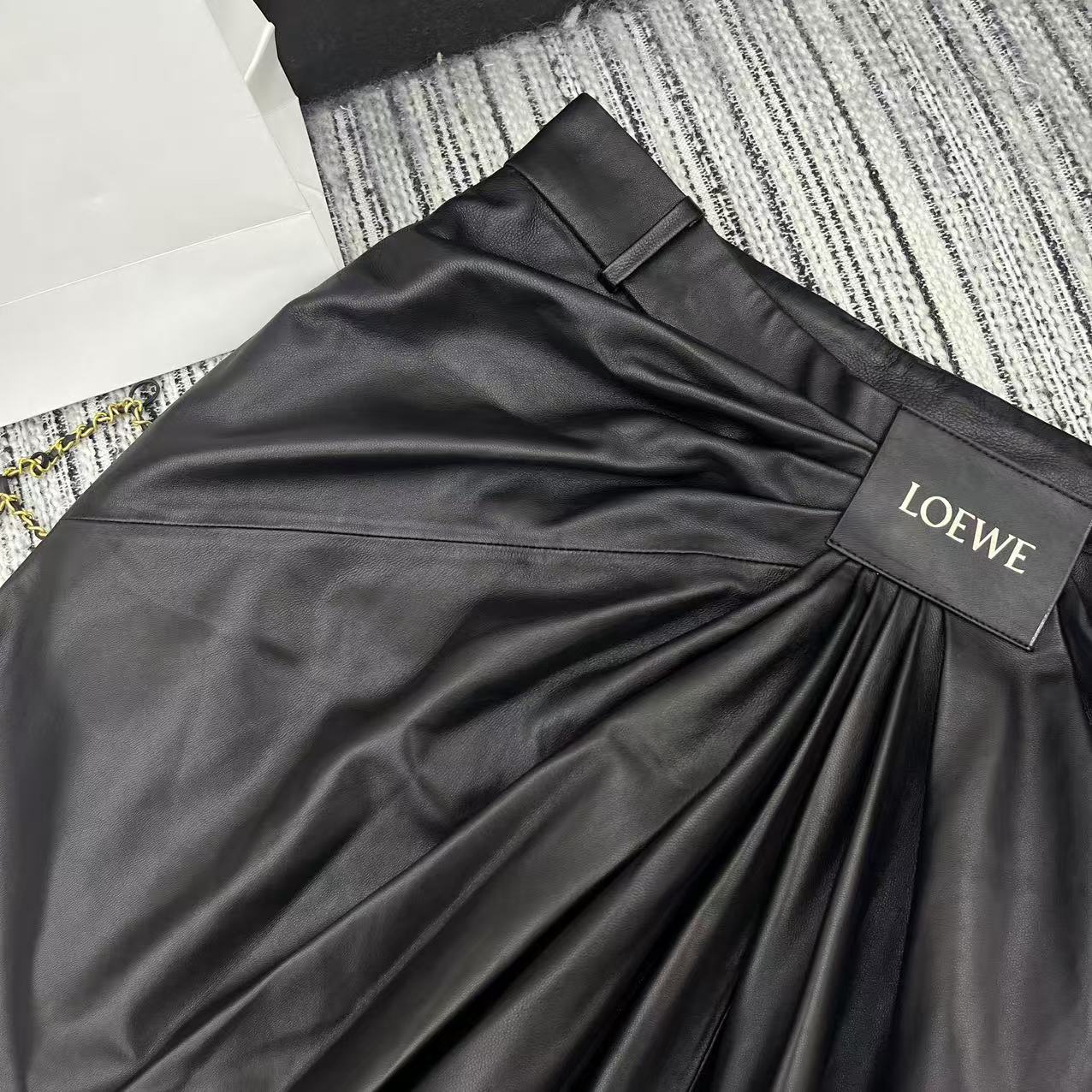 Loewe Wide-Leg Trousers Black Nappa Leather 348563