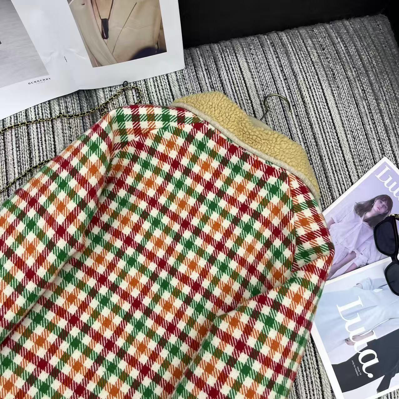 Miu Miu 25 Plaid Shearling Collar Coat Multicolor 302150