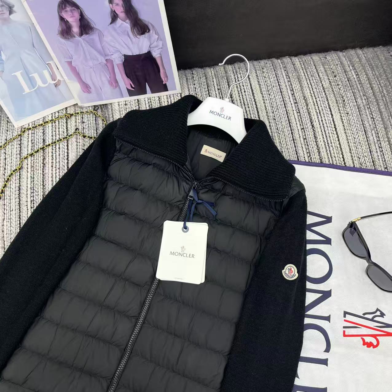 MC 2025 Quilted Knit-panel Puffer Jacket Black Polyester Wool 528747