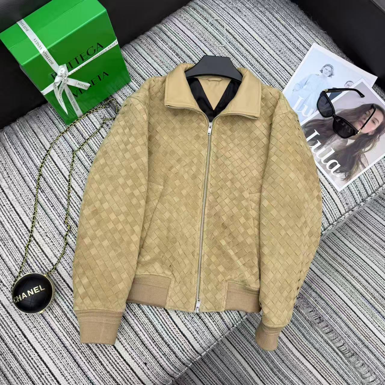 BV Jacket Intrecciato Brown Suede Blouson 342680