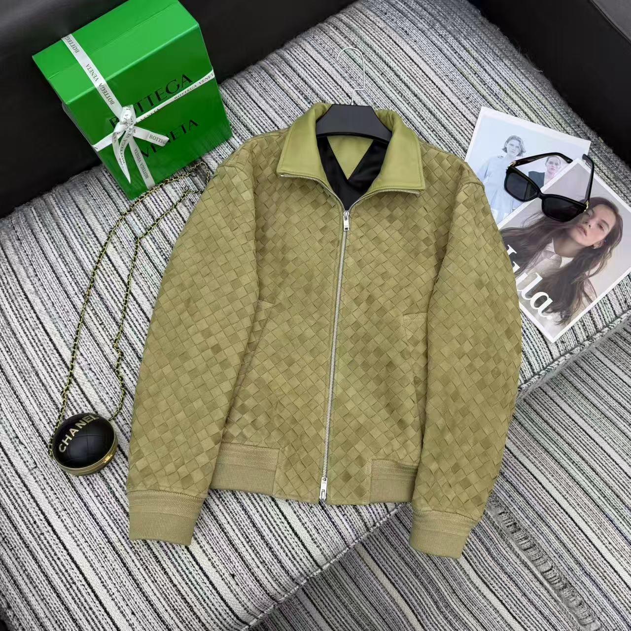 BV Jacket Intrecciato Light Olive Green Suede Blouson 342681