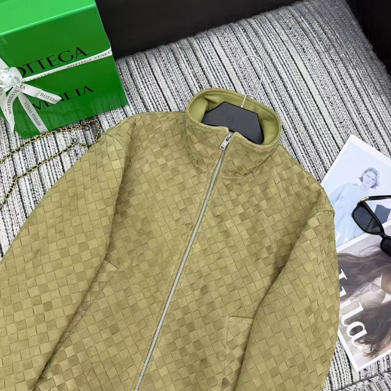 BV Jacket Intrecciato Light Olive Green Suede Blouson 342681